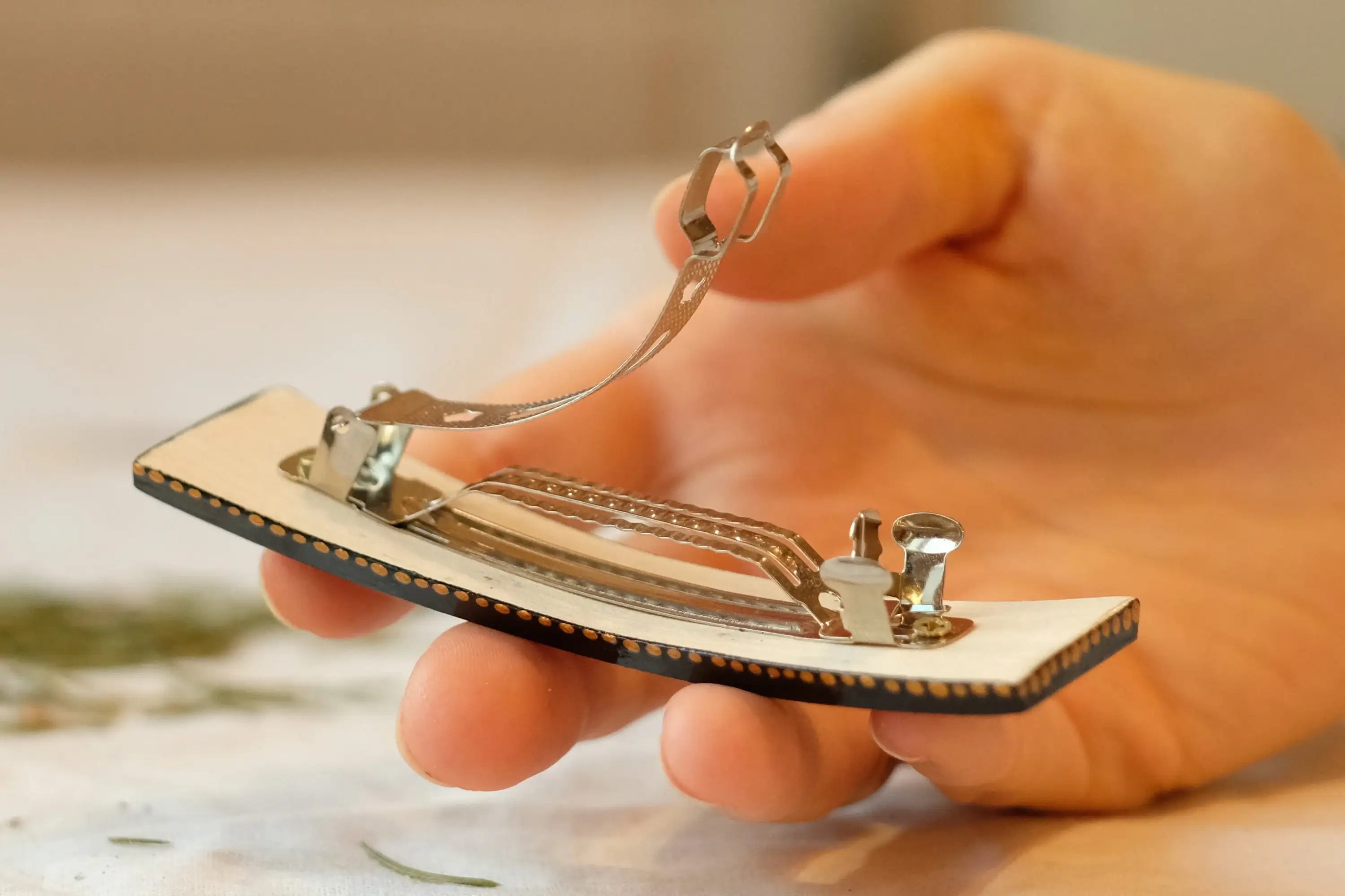 Painted Wooden Cherry Blossom Hair Barrette - Petrykivka Art Pink Flower French Hair Clip