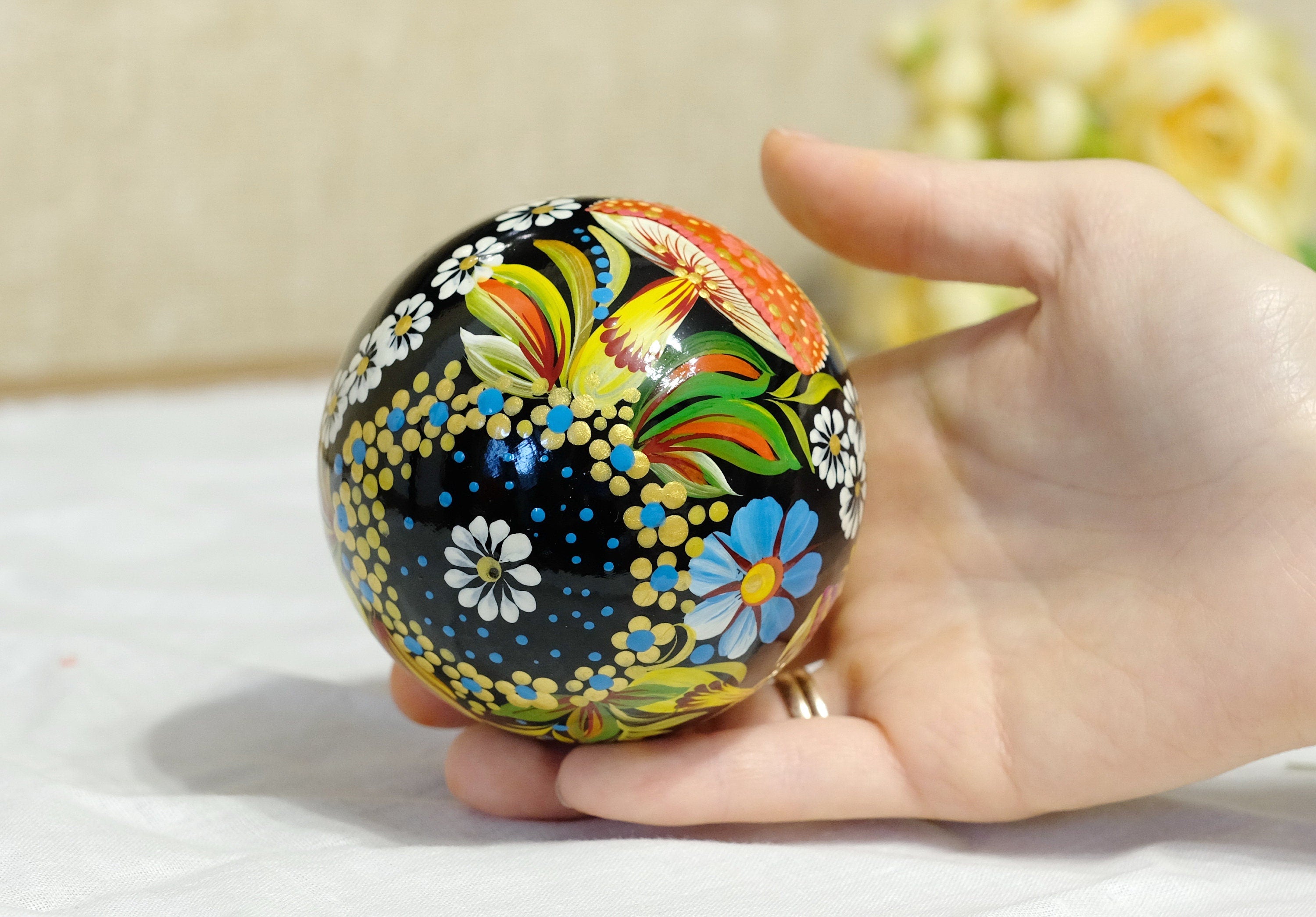 Personalized Painted Mushroom Christmas Ornament - Handmade Christmas Tree Decoration, Petrykivka Art