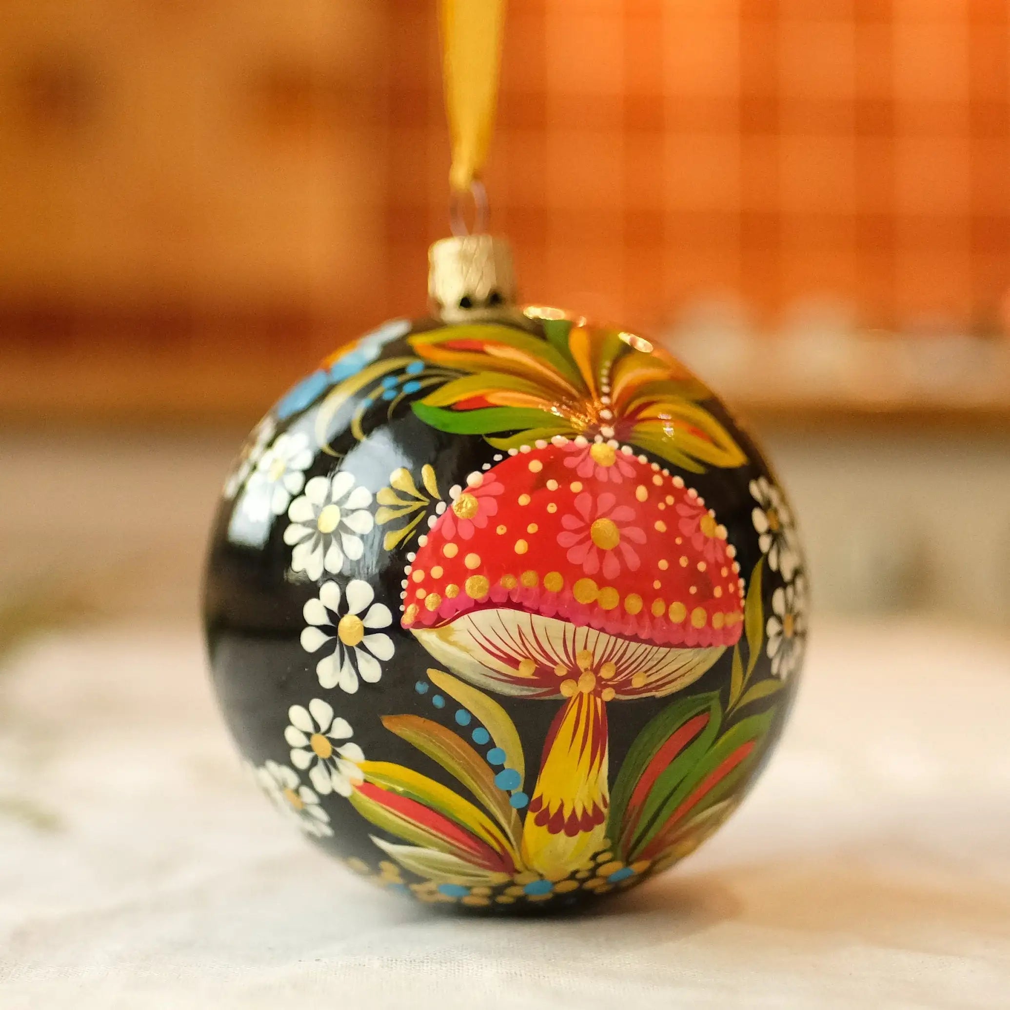 Personalized Painted Mushroom Christmas Ornament - Handmade Christmas Tree Decoration, Petrykivka Art