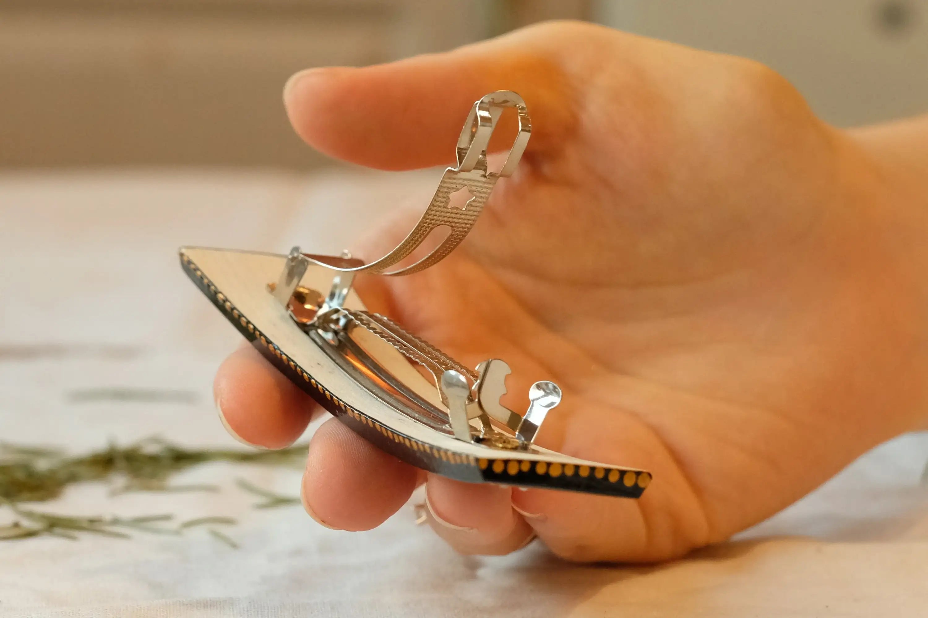 Painted Wooden Cherry Blossom Hair Barrette - Petrykivka Art Pink Flower French Hair Clip