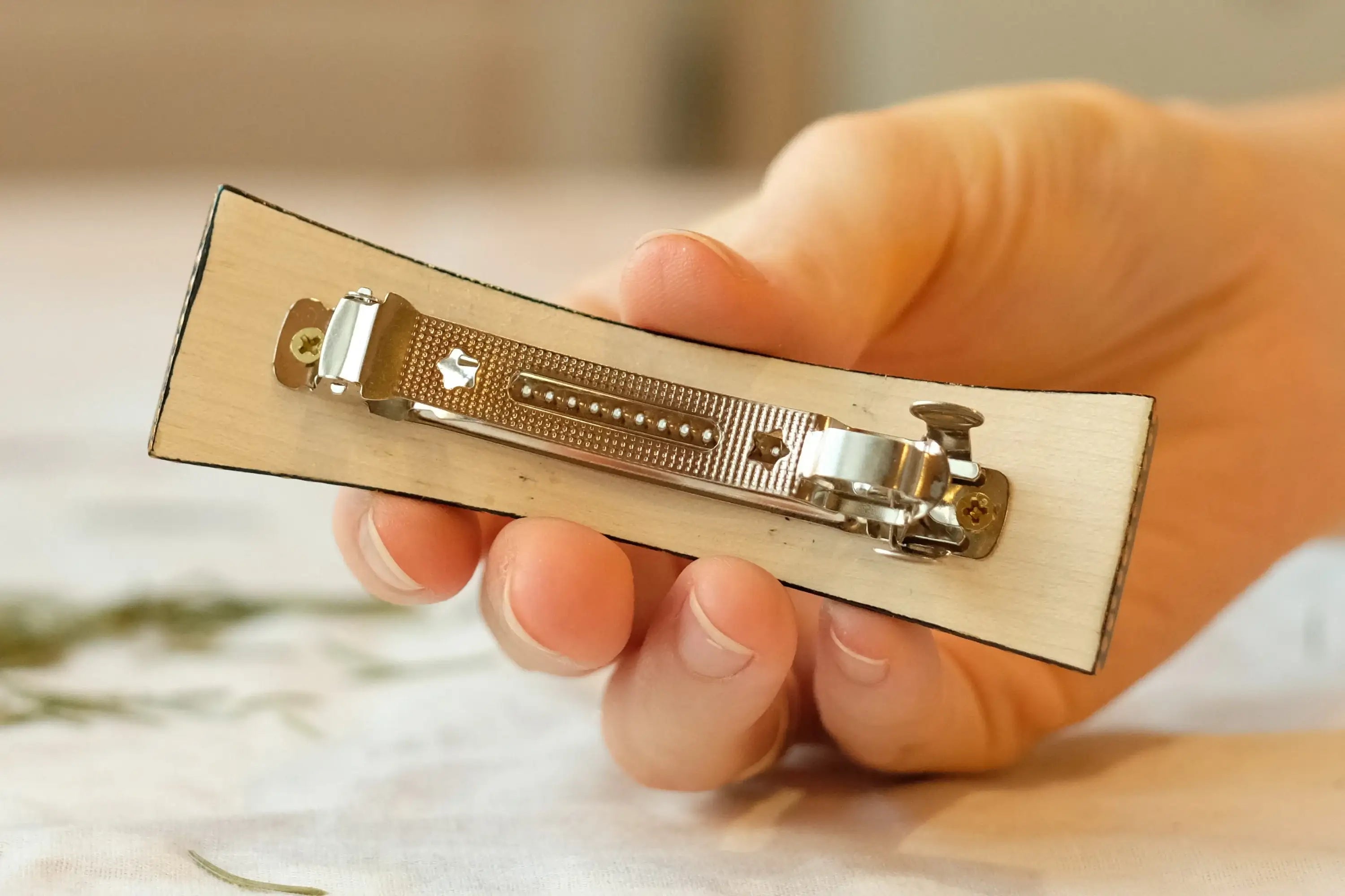 Painted Wooden Cherry Blossom Hair Barrette - Petrykivka Art Pink Flower French Hair Clip