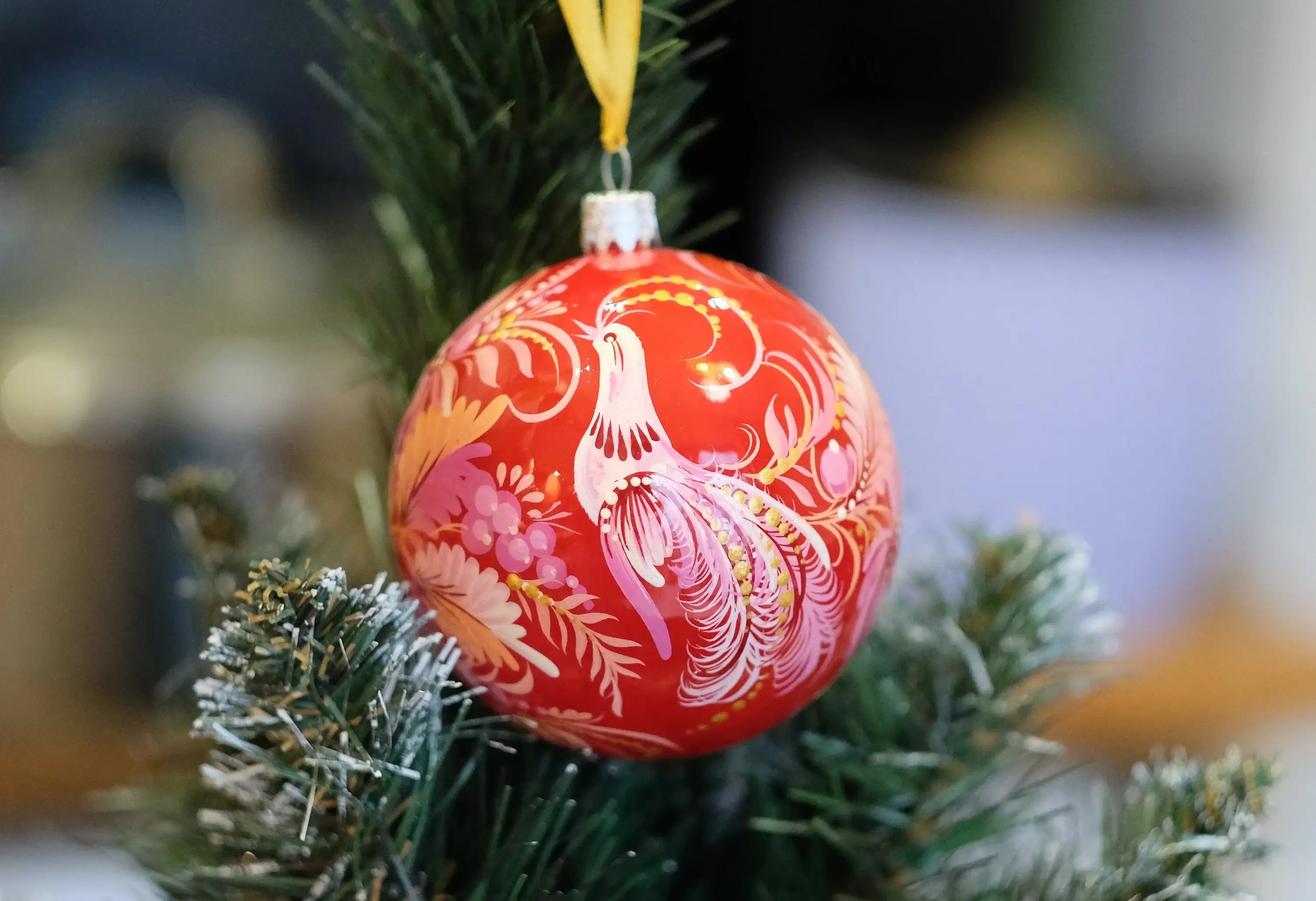 Painted Red Bird Christmas Ornament 3.14 in