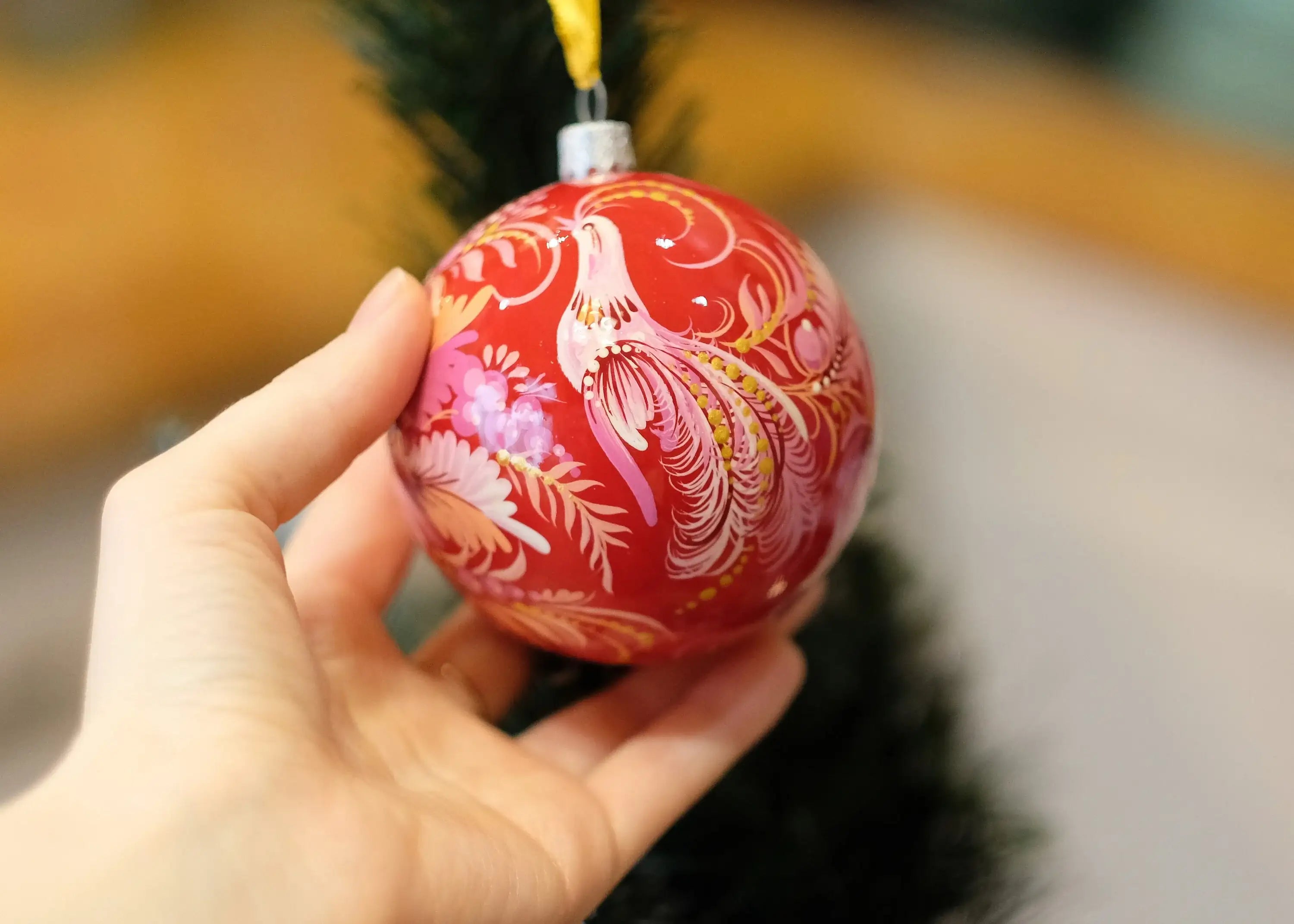 Painted Red Bird Christmas Ornament 3.14 in