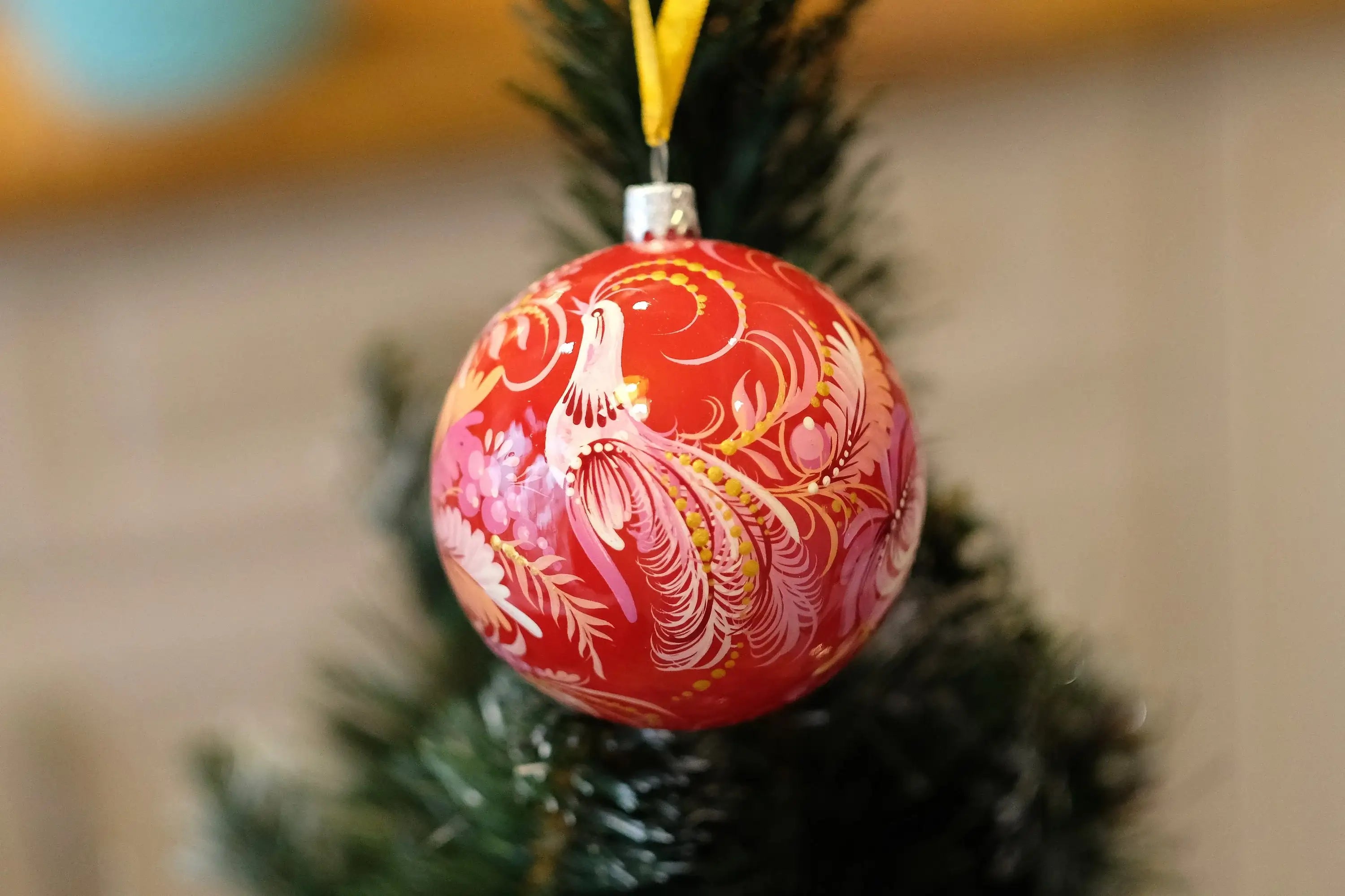 Painted Red Bird Christmas Ornament 3.14 in