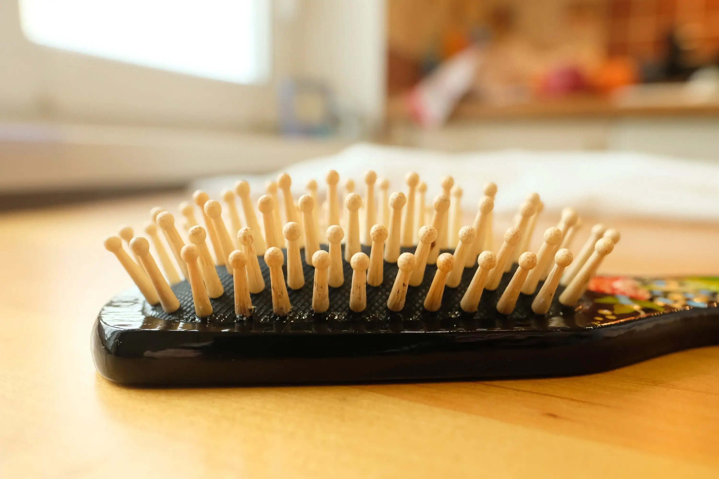 Painted Wooden Mushroom Hairbrush - Wooden Bristle Massage Brush, Large Wooden Paddle Brush, Petrykivka Art