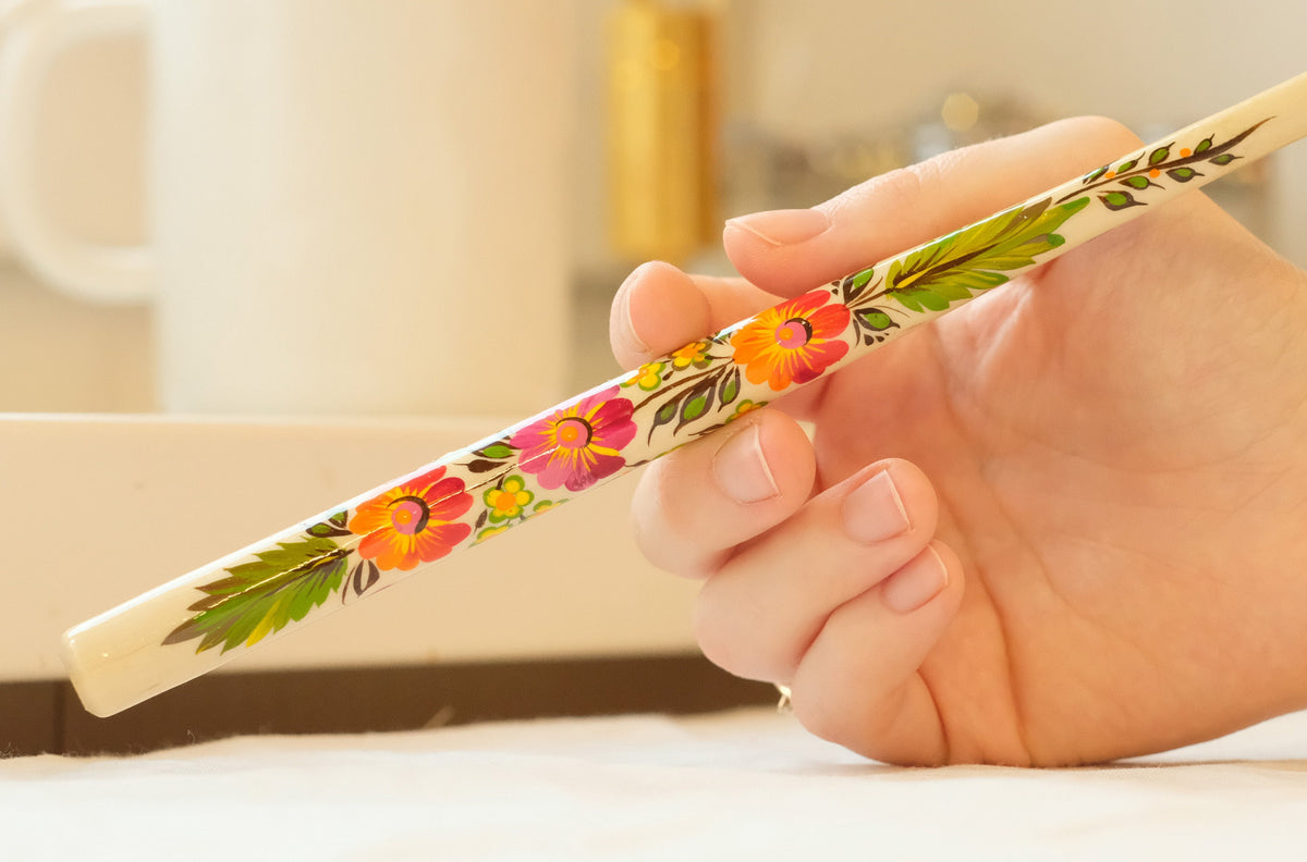 Extra long regular cigarette holder 9.1"/23 cm - Hand-painted wooden orange flower cigarette holder with Ukrainian Petrykivka art