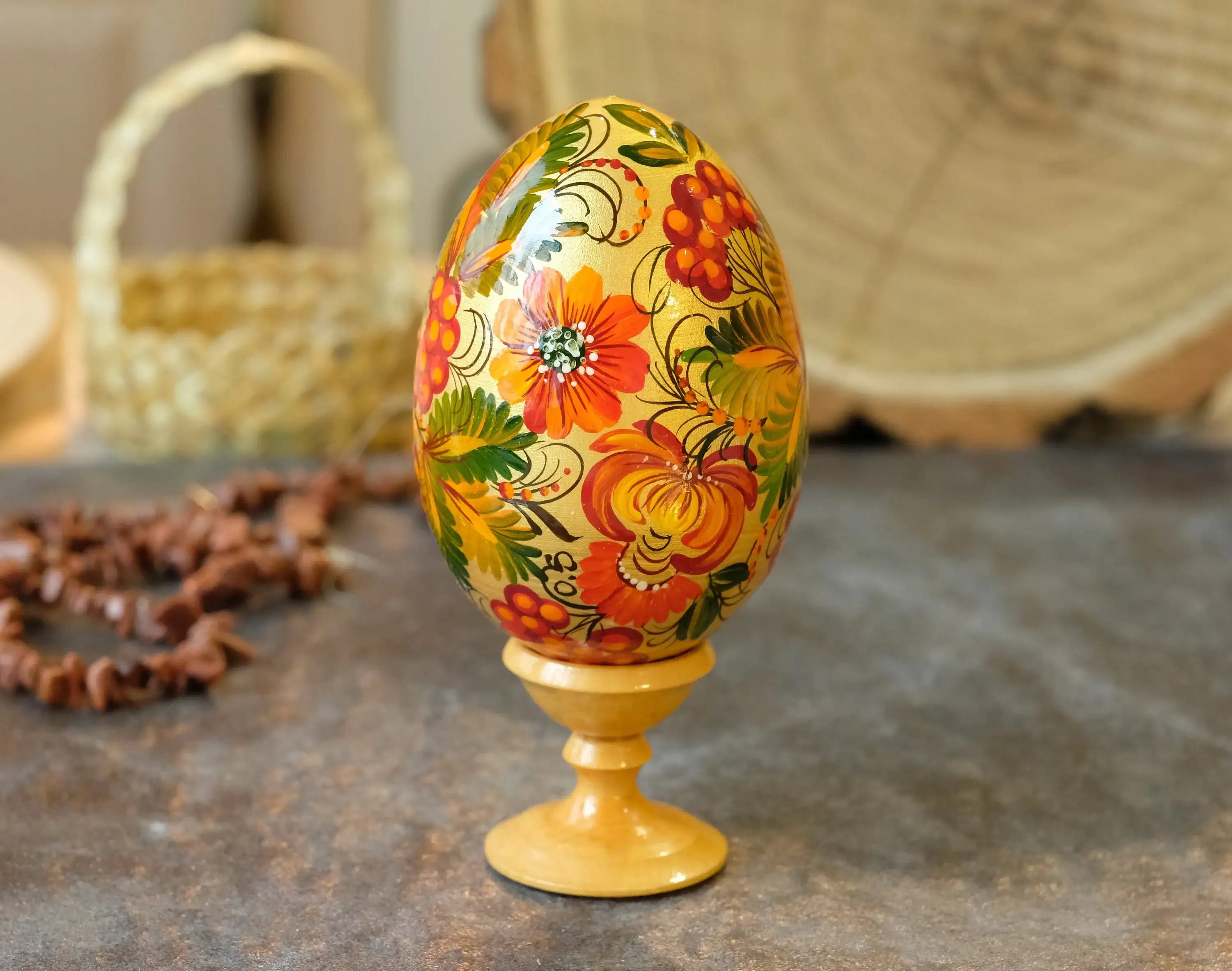 Painted Wooden Hummingbird Easter Egg on Stand
