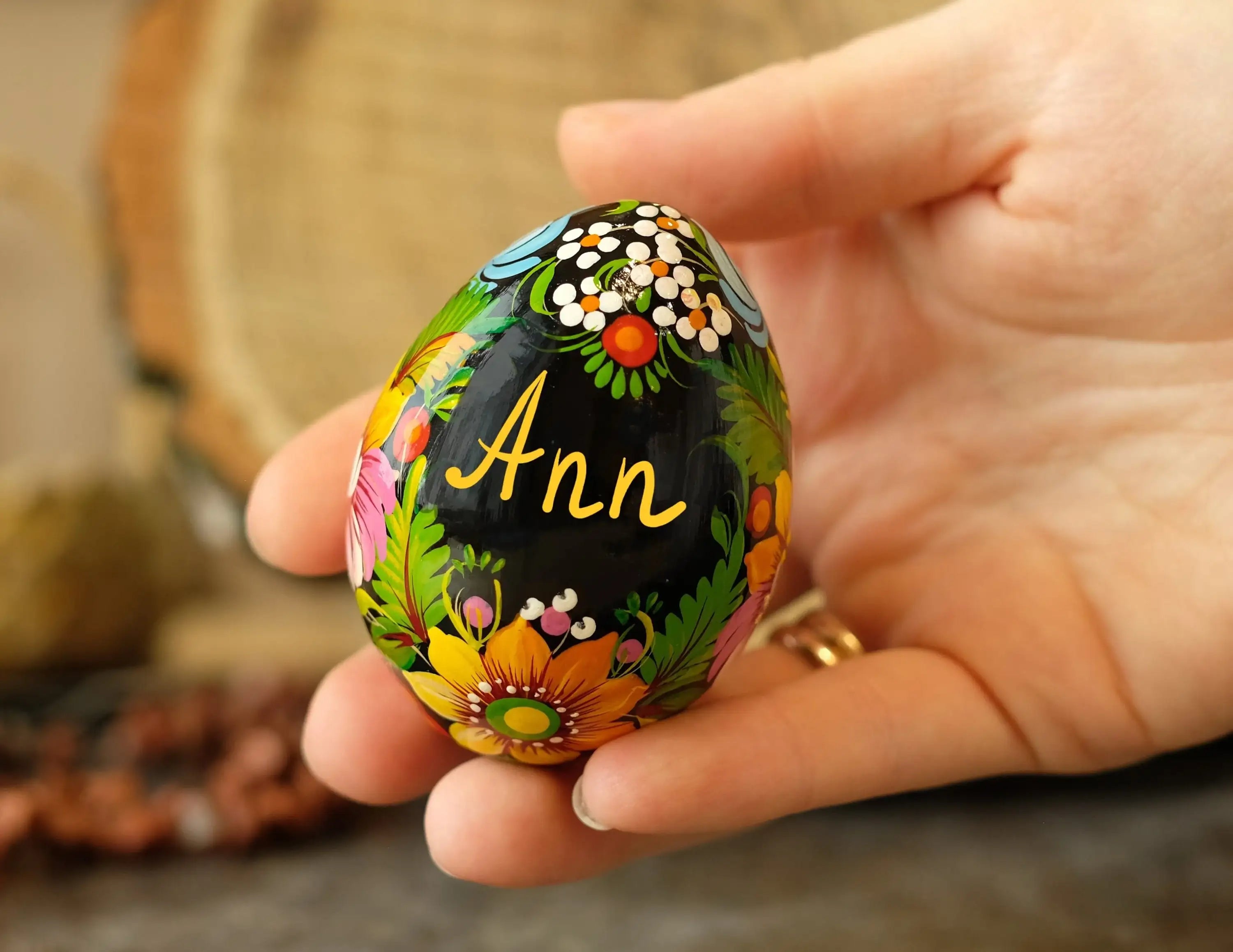 Personalized Hand-painted Wooden Ukrainian Pysanky Easter Egg