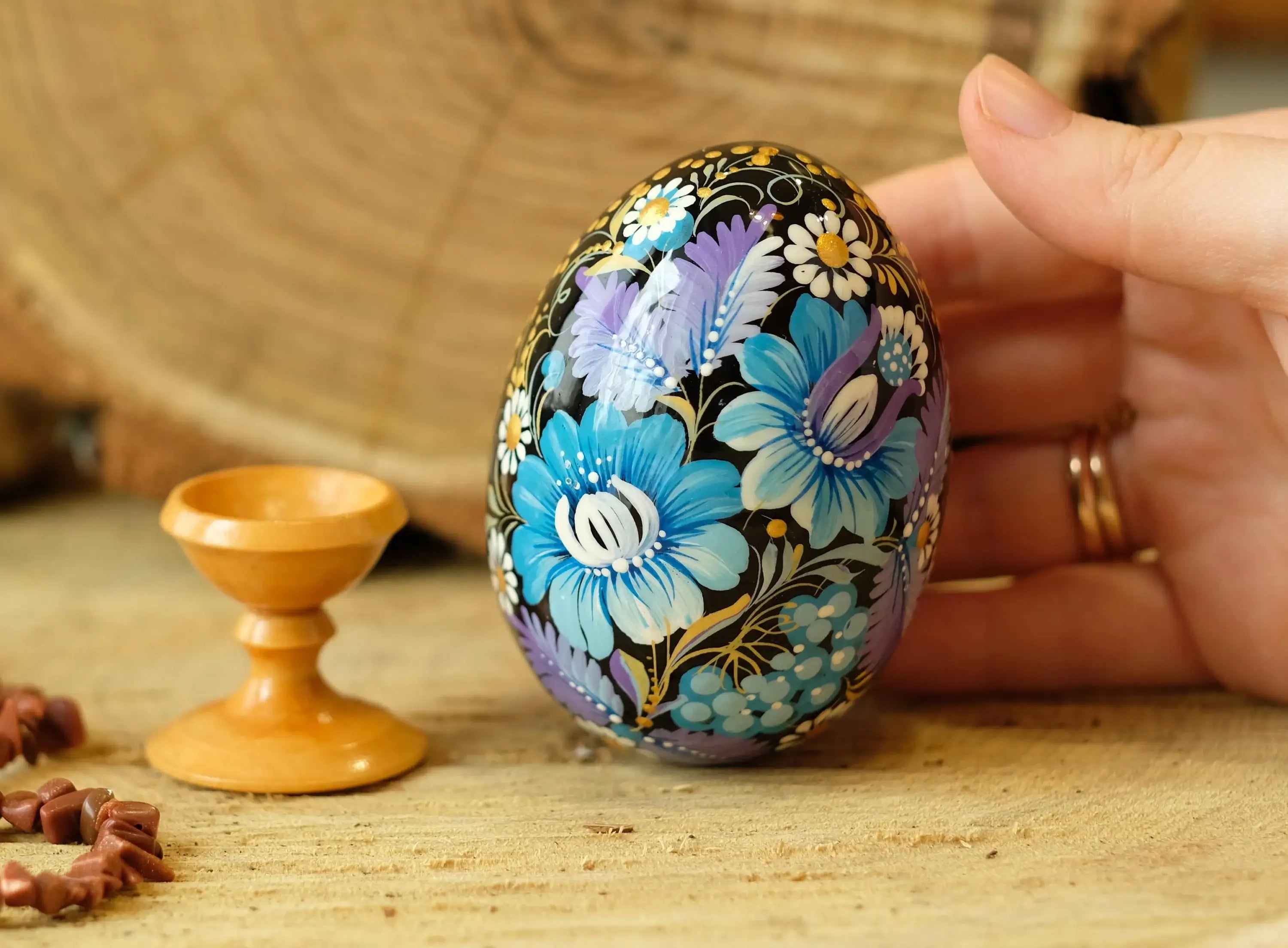 Large Wooden Goose Size Easter Egg Hand-painted with Ukrainian Petrykivka Painting