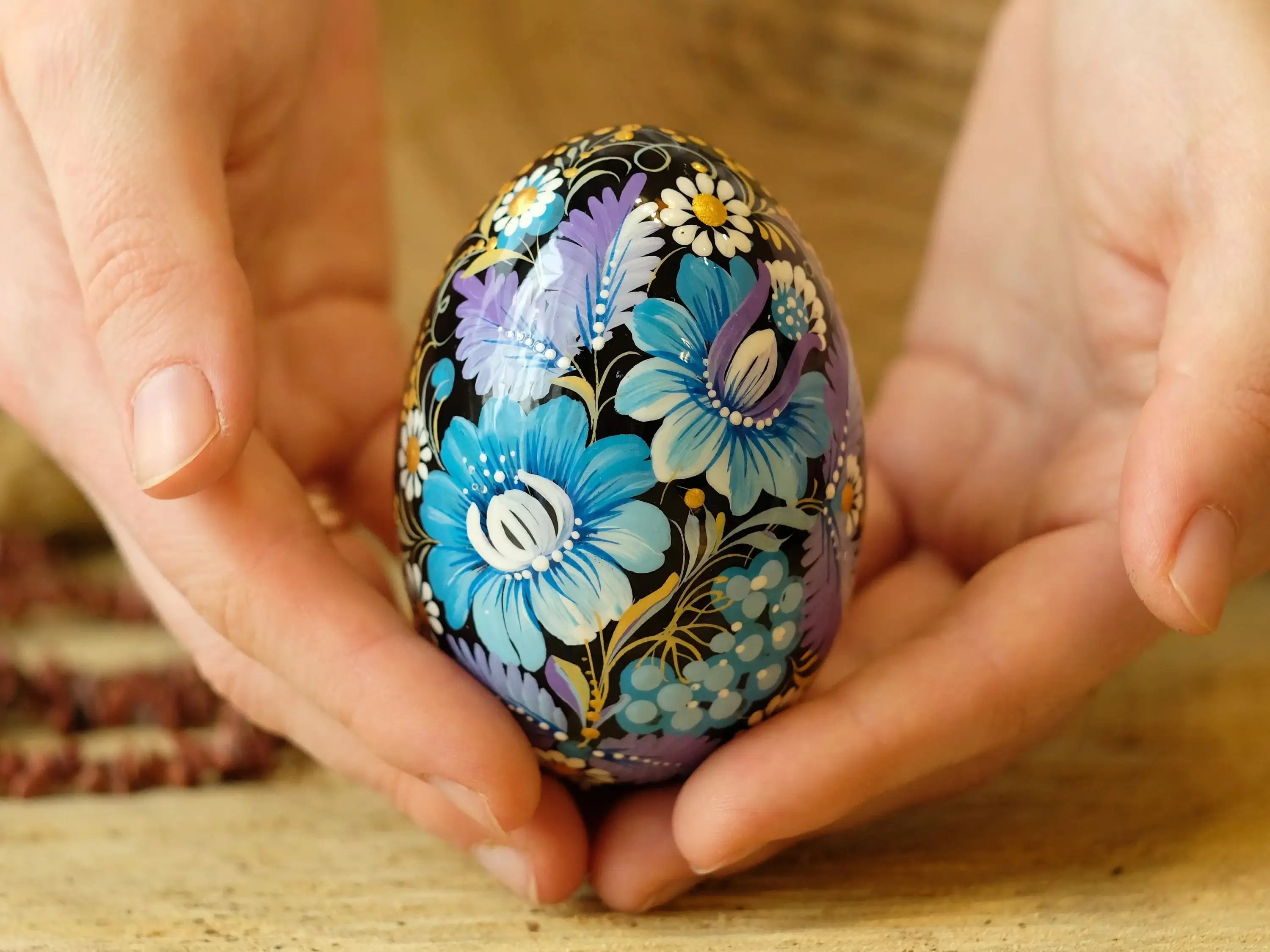 Large Wooden Goose Size Easter Egg Hand-painted with Ukrainian Petrykivka Painting