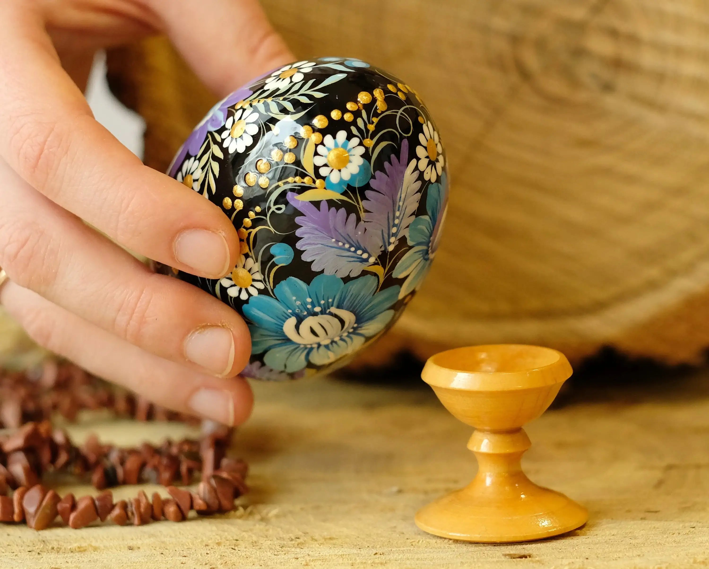 Large Wooden Goose Size Easter Egg Hand-painted with Ukrainian Petrykivka Painting