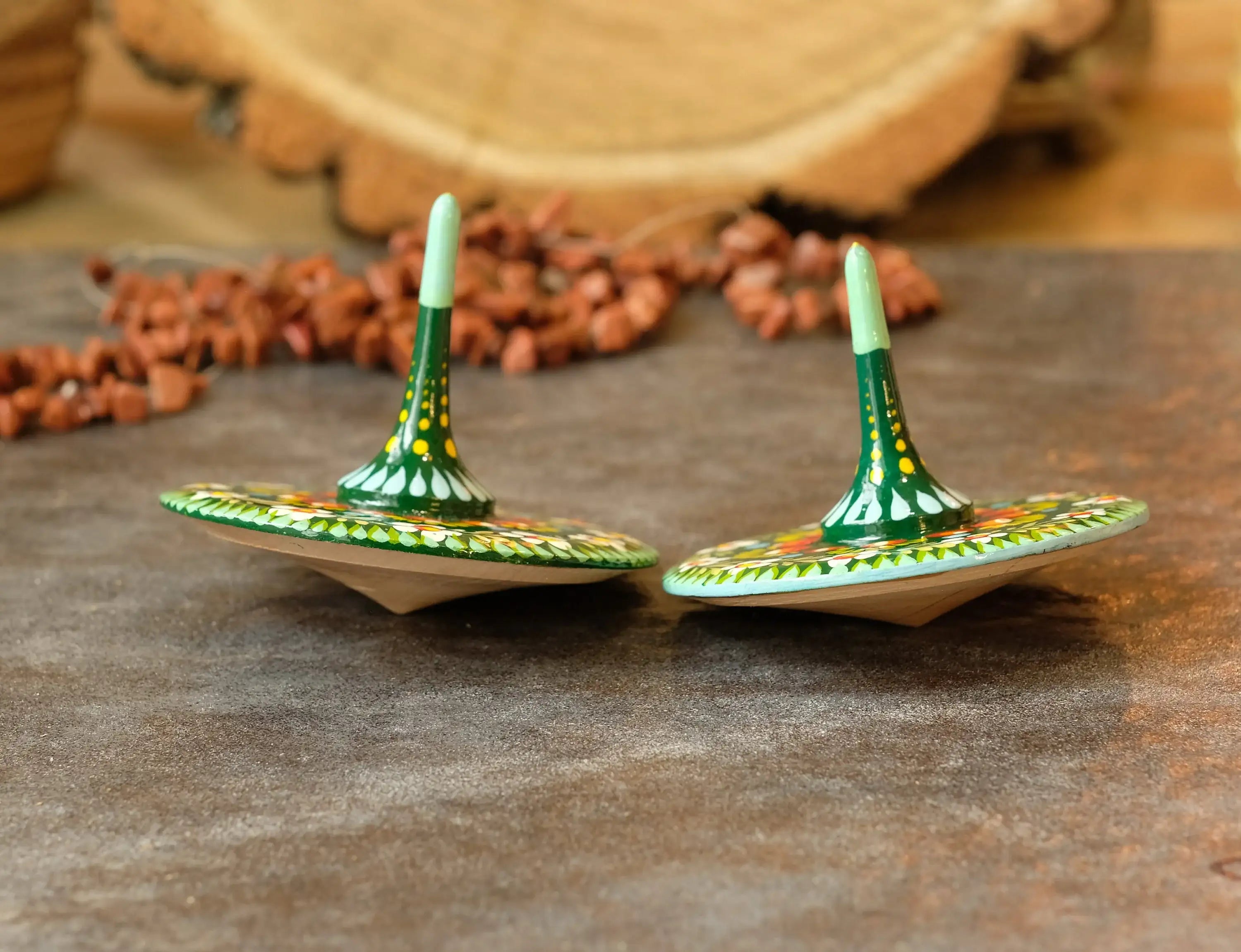 Wooden spinning top, Unique fidget spinner, Hand spinner fidget toy, Party bag favor, Cute Wedding favor, Green flower spinning top