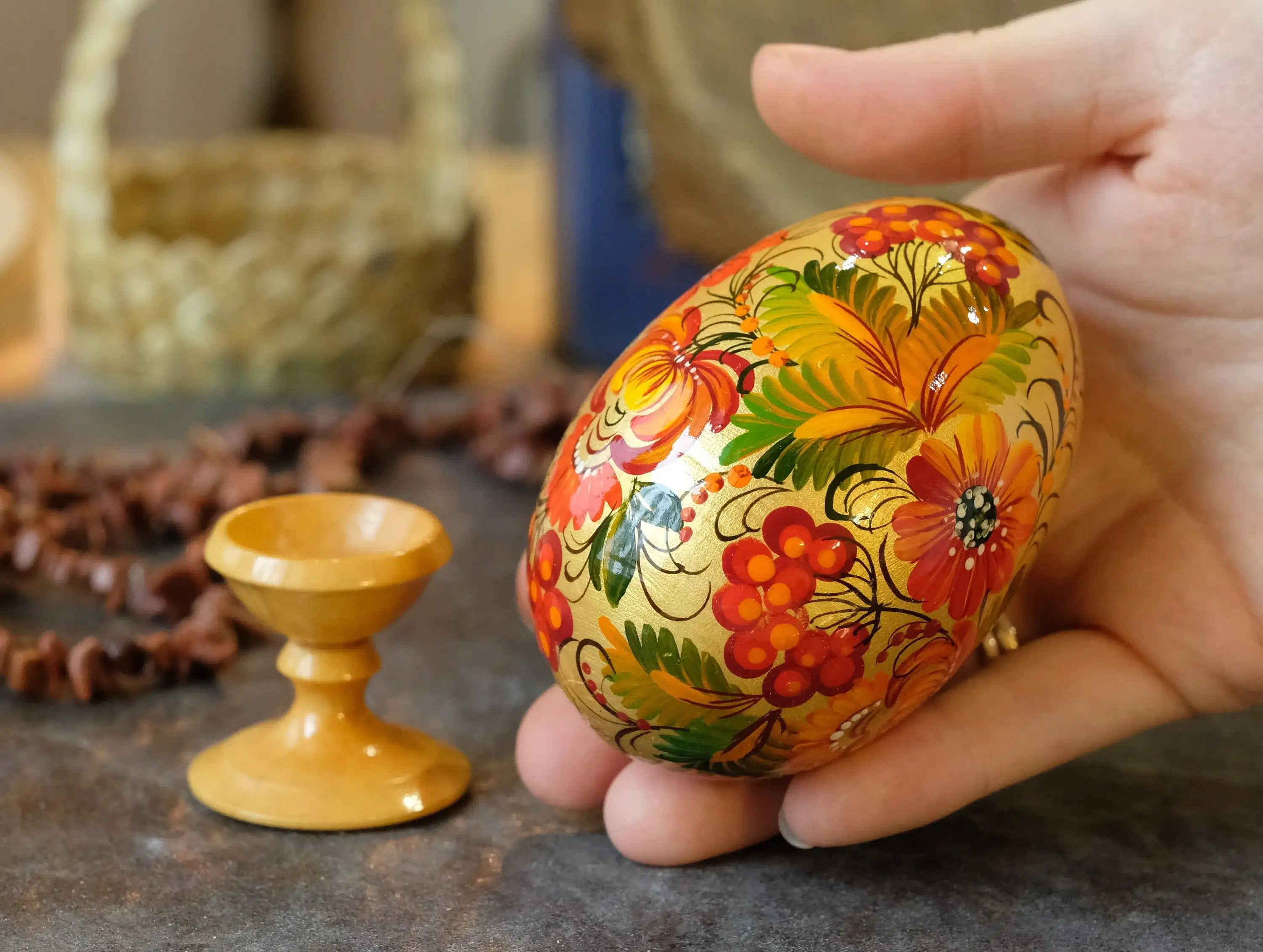 Painted Wooden Hummingbird Easter Egg on Stand
