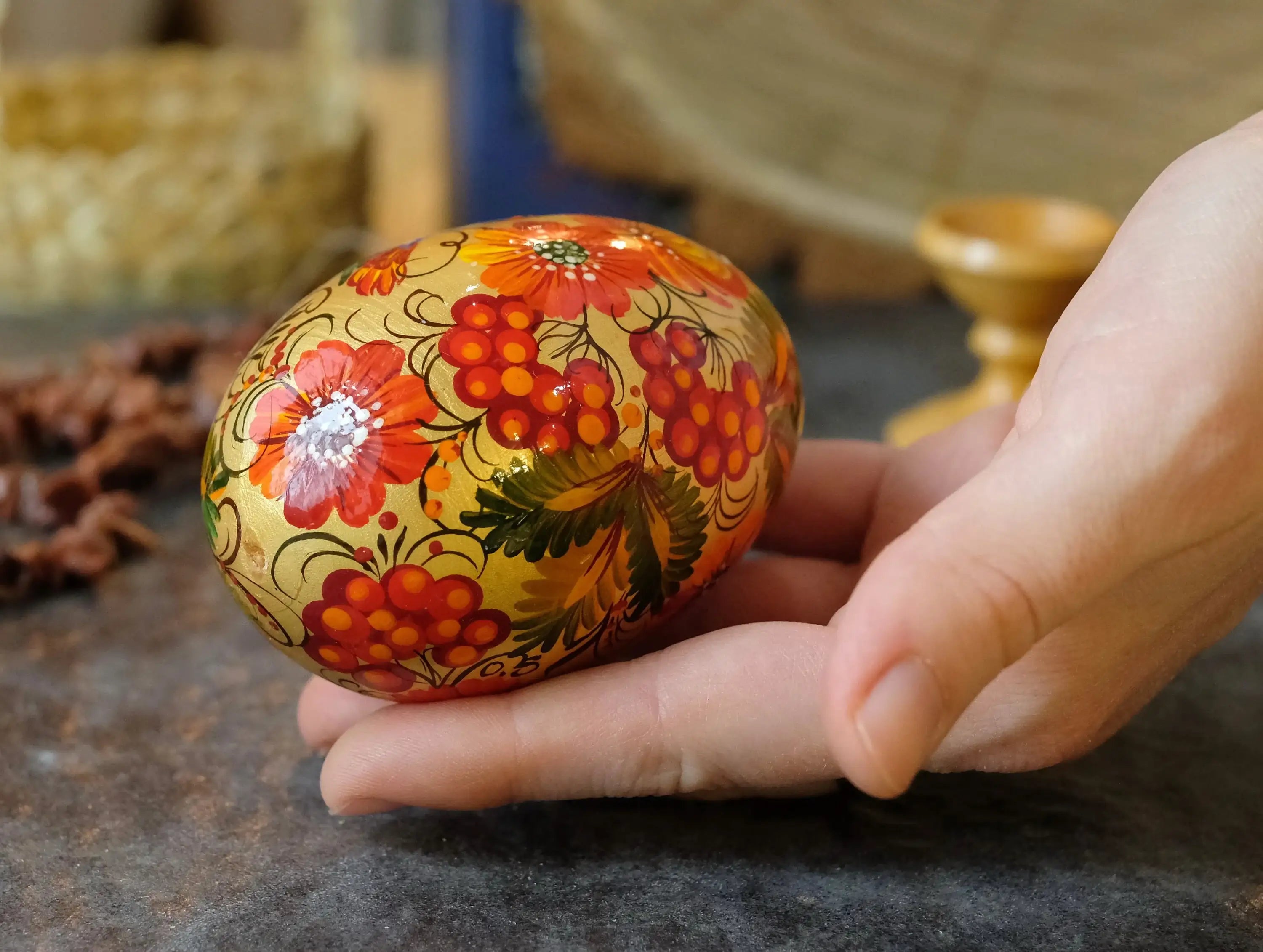 Painted Wooden Hummingbird Easter Egg on Stand