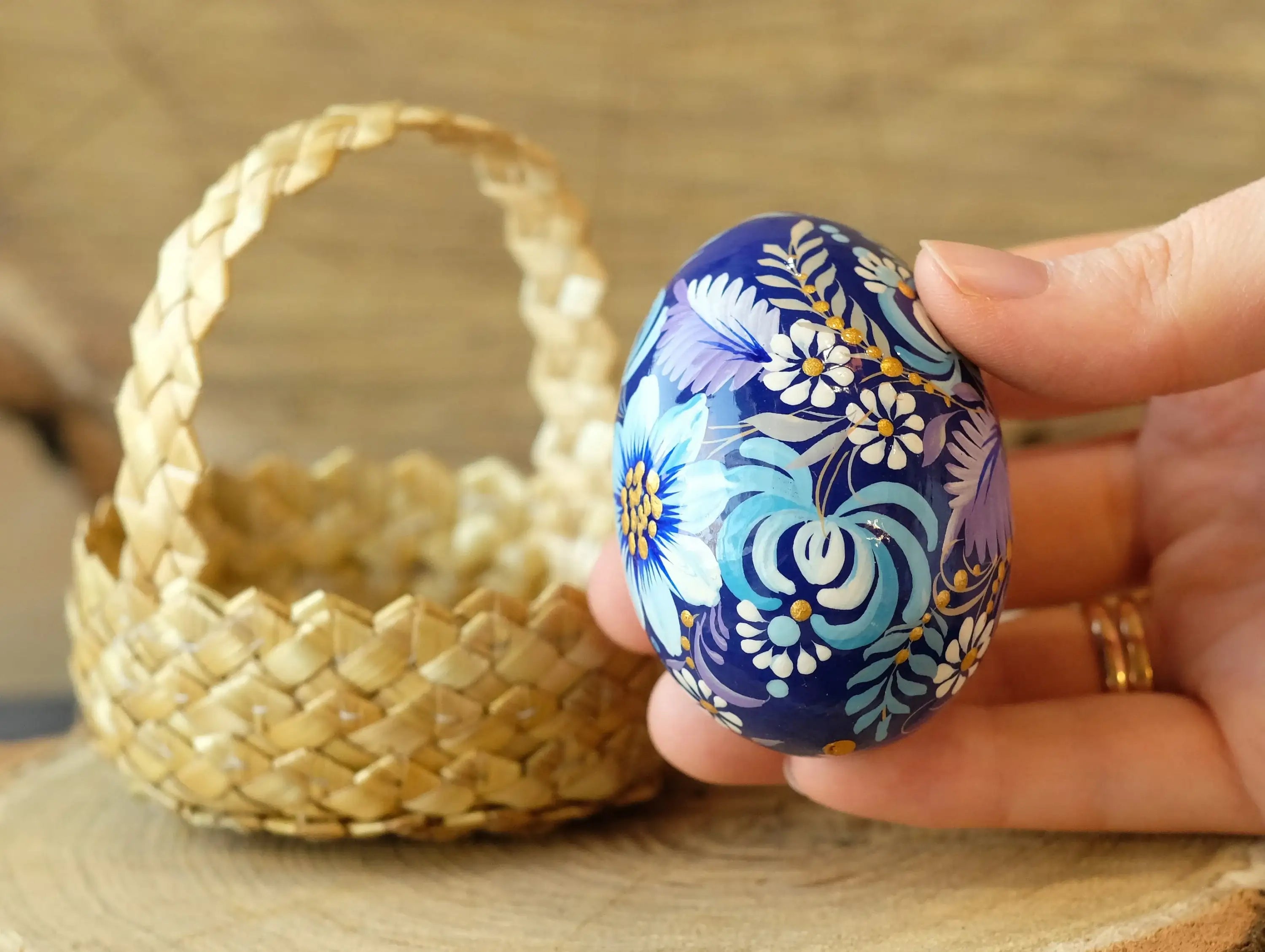 Wooden Fairy Bird Easter Egg Hand-painted with Petrykivka Painting