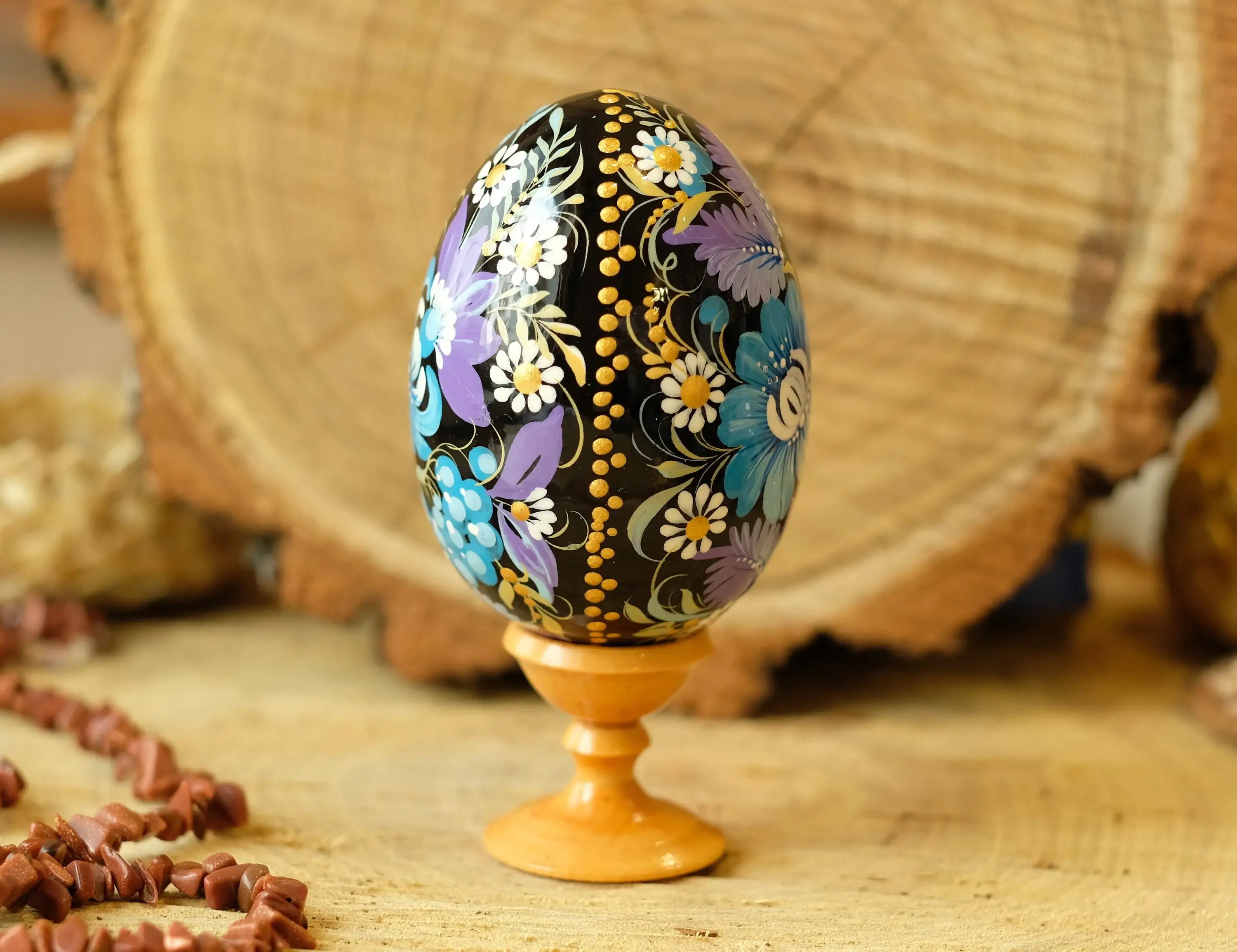 Large Wooden Goose Size Easter Egg Hand-painted with Ukrainian Petrykivka Painting