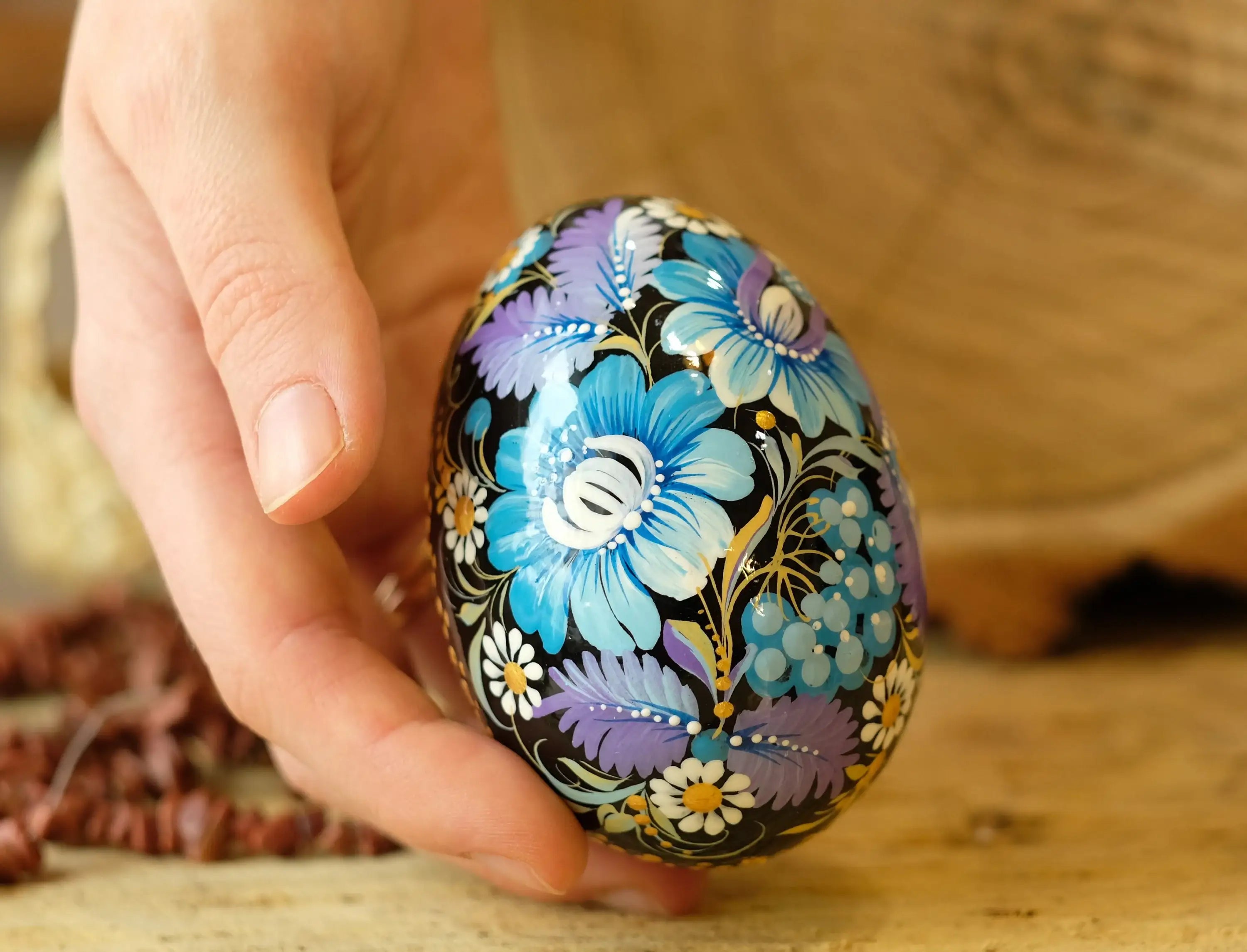 Large Wooden Goose Size Easter Egg Hand-painted with Ukrainian Petrykivka Painting