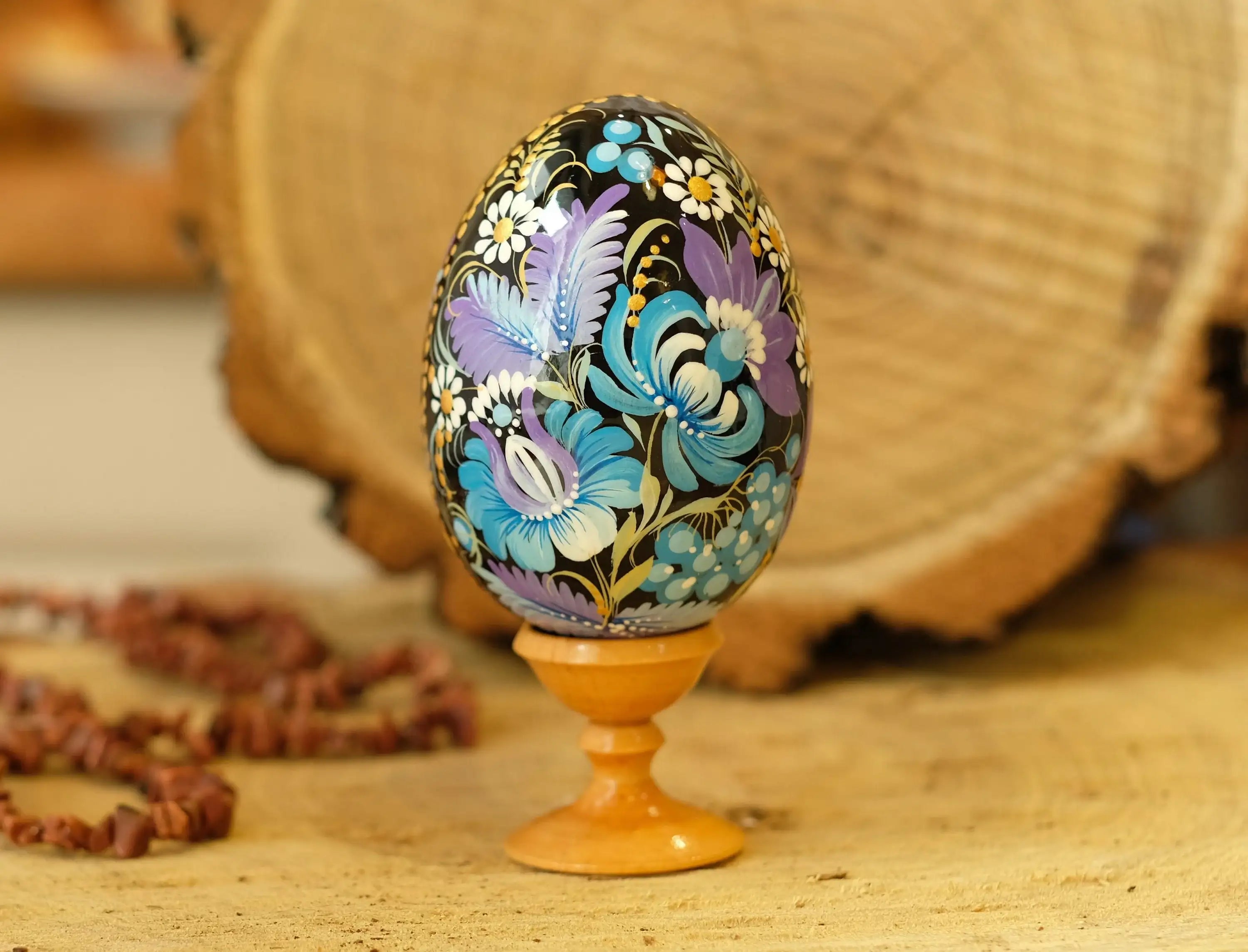 Large Wooden Goose Size Easter Egg Hand-painted with Ukrainian Petrykivka Painting