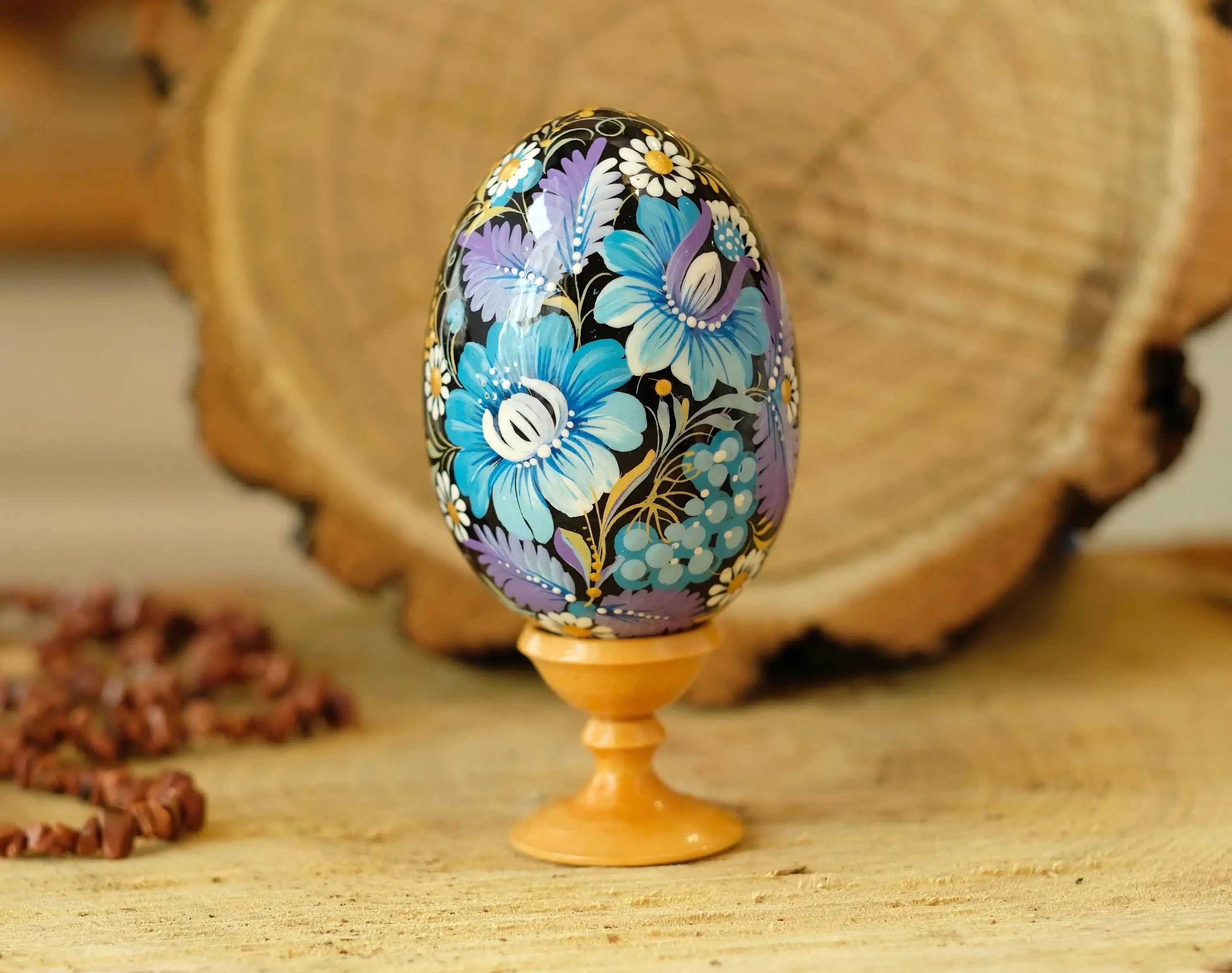 Large Wooden Goose Size Easter Egg Hand-painted with Ukrainian Petrykivka Painting