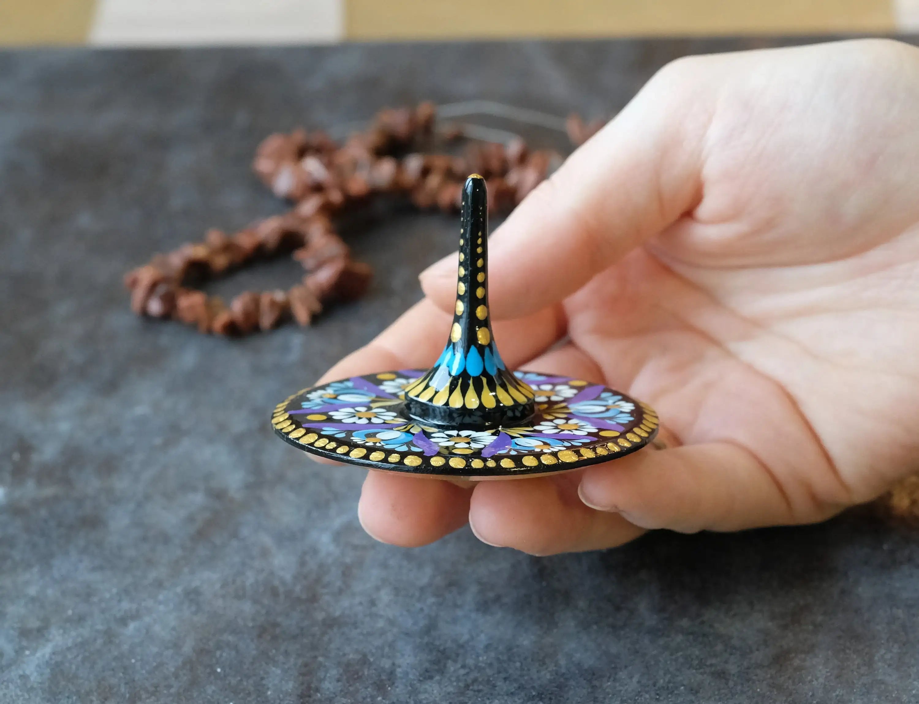 Wooden spinning top, Unique fidget spinner, Hand spinner fidget toy, Party bag favor, Cute Wedding favor, Purple flower spinning top