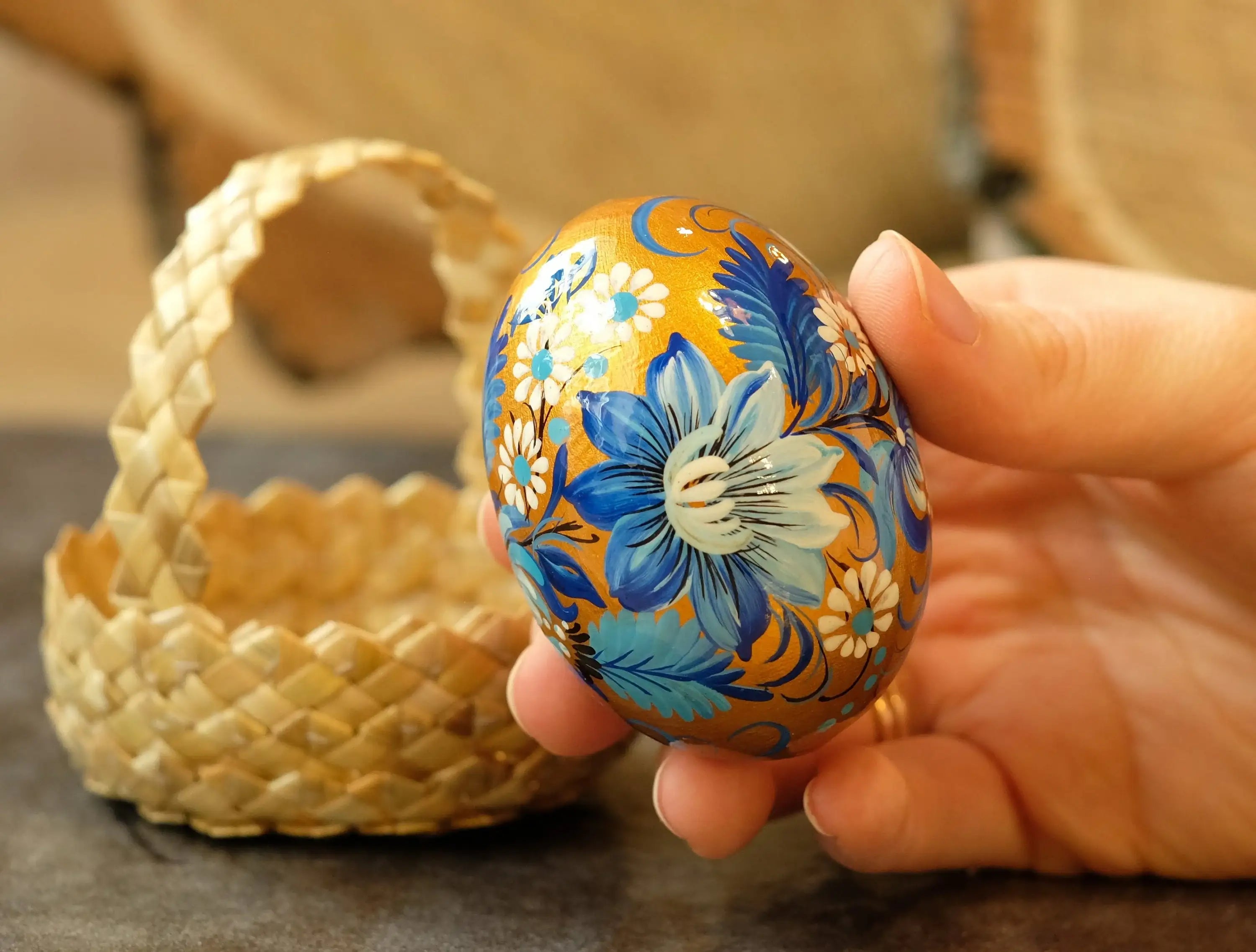 Painted Ukrainian Pysanky Egg Ornament Carved from Wood