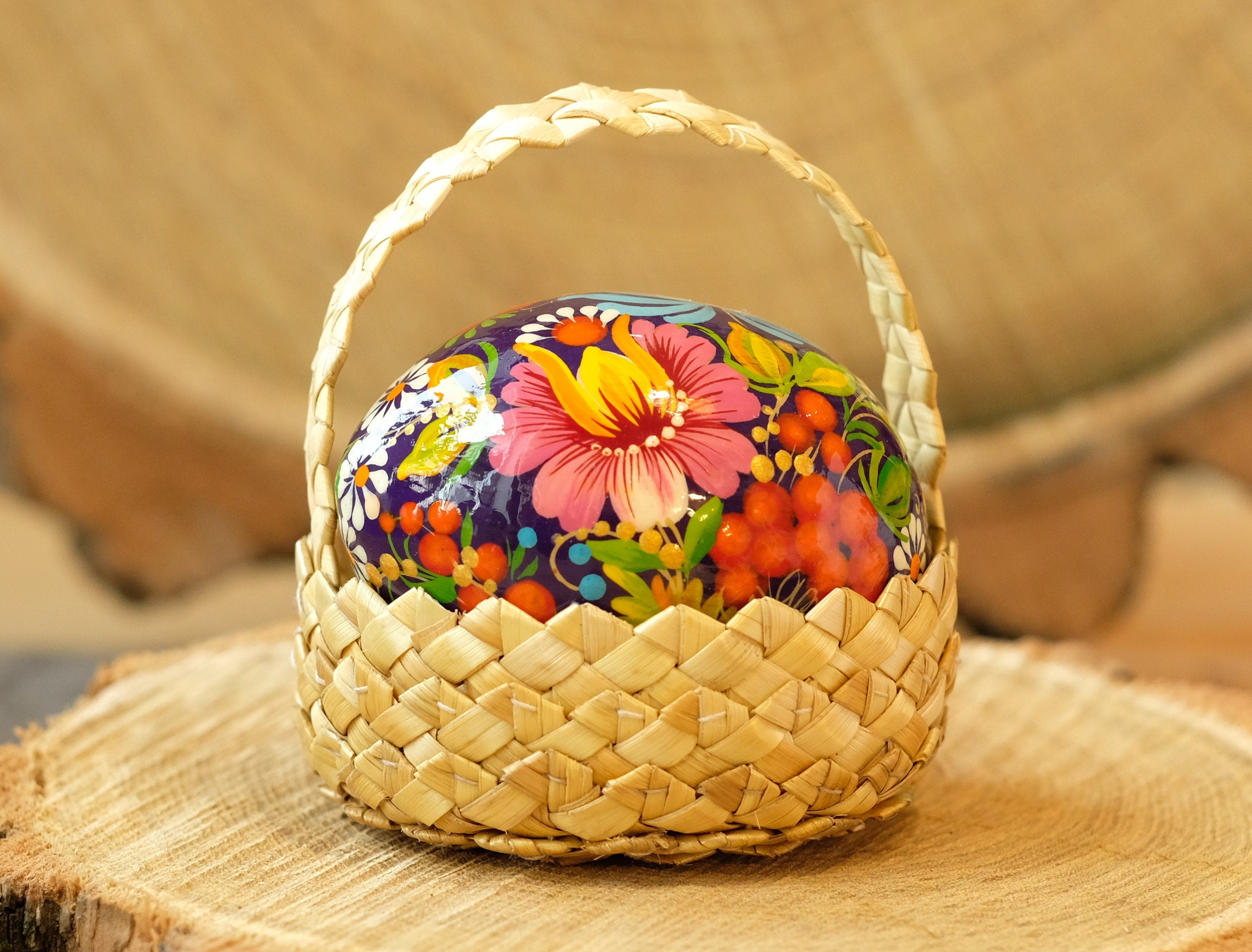 Painted Dove Ukrainian Pysanky Egg Ornament Carved from Wood