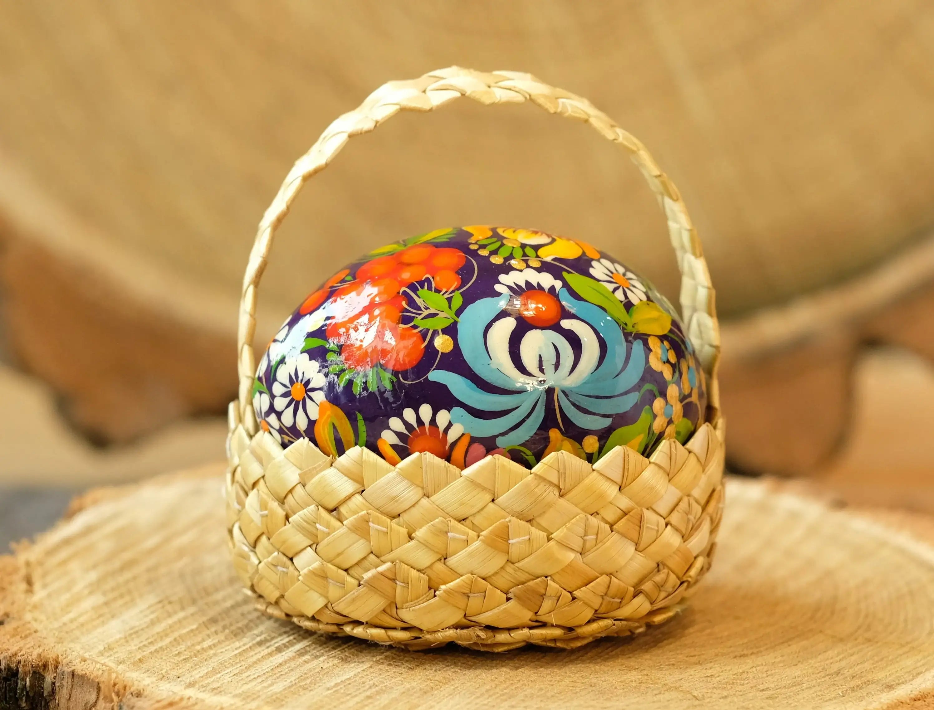 Painted Dove Ukrainian Pysanky Egg Ornament Carved from Wood