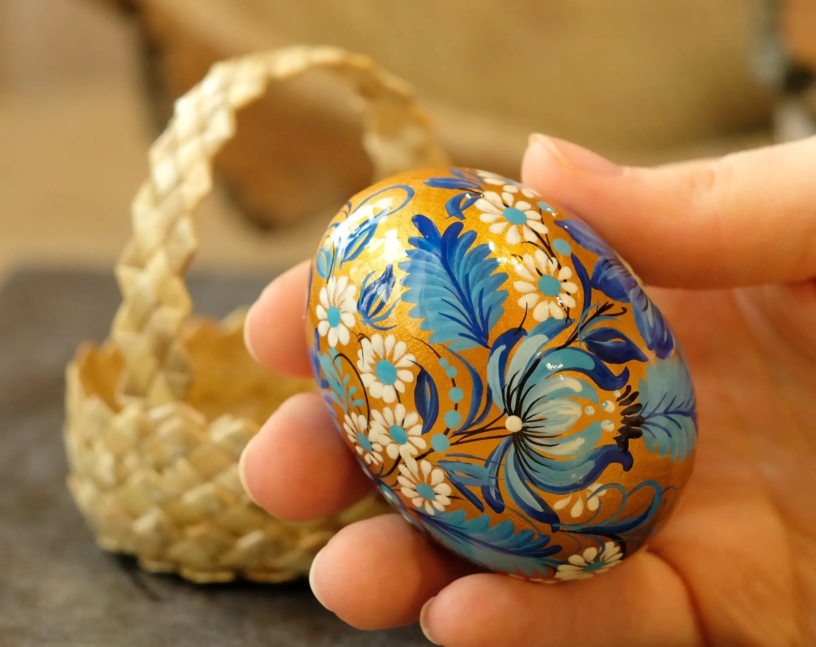 Painted Ukrainian Pysanky Egg Ornament Carved from Wood