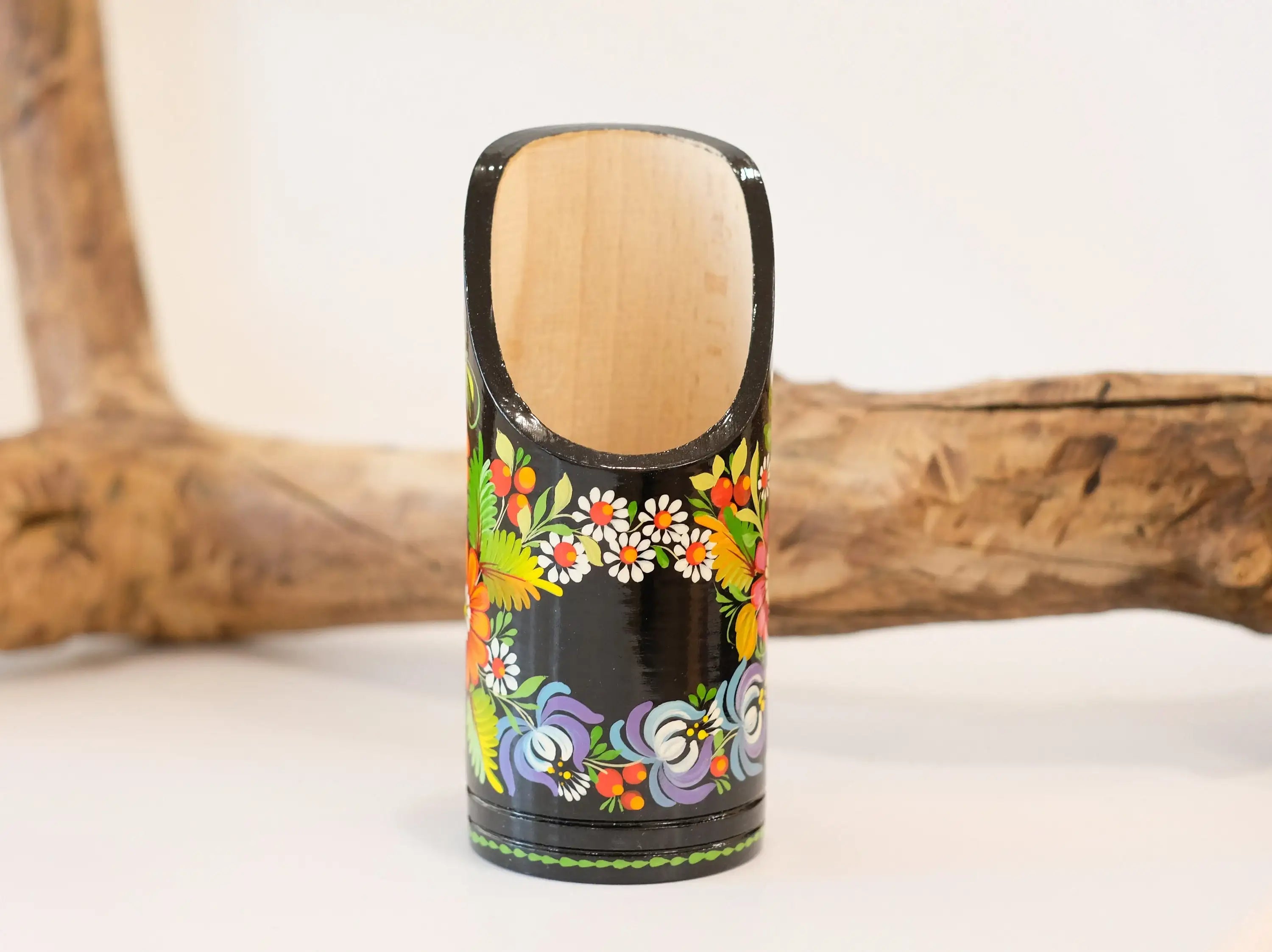 Personalized Wooden Painted Pencil Cup - Custom Pencil cup, Ukrainian Petrykivka Art Flower Pencil Holder