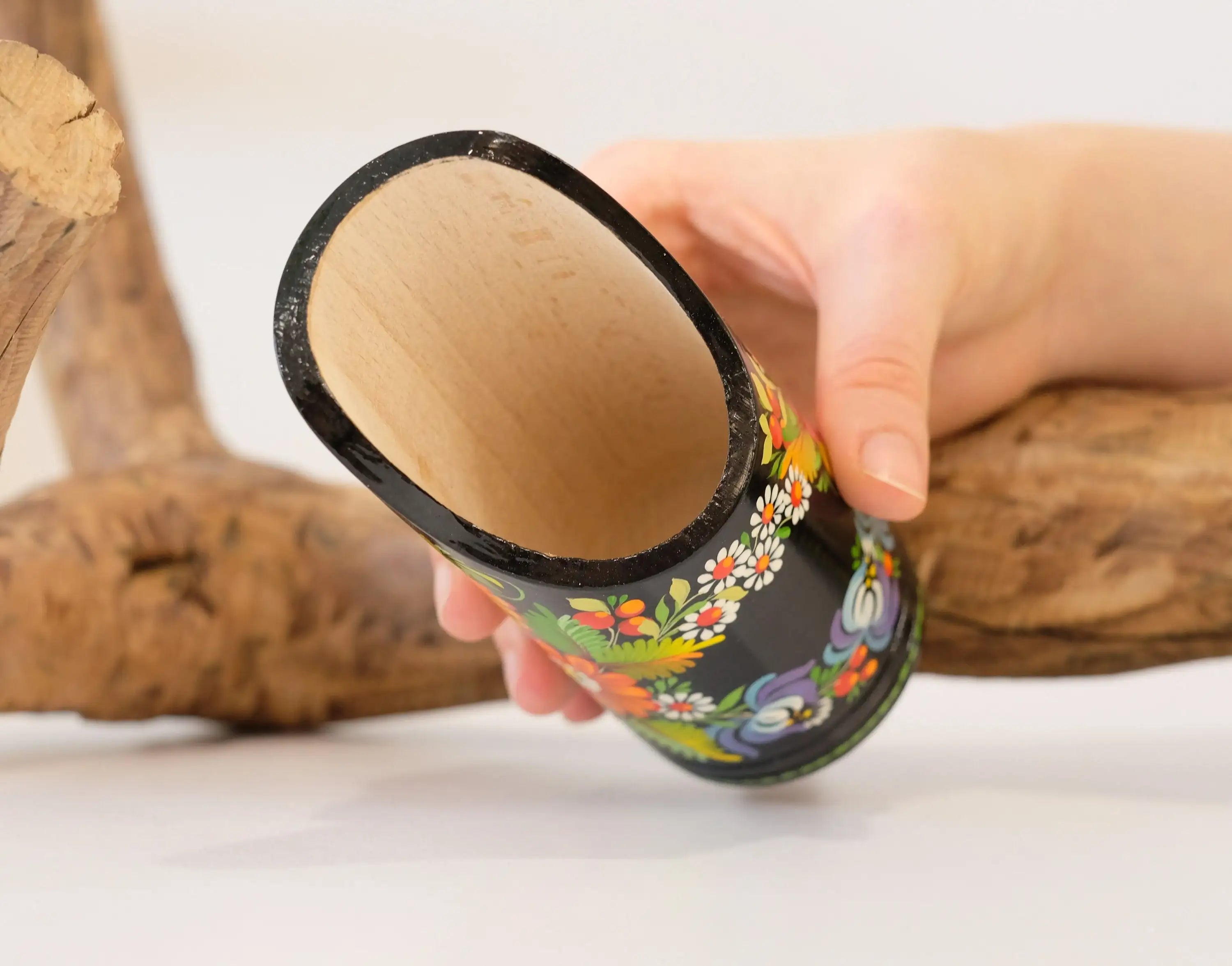 Personalized Wooden Painted Pencil Cup - Custom Pencil cup, Ukrainian Petrykivka Art Flower Pencil Holder