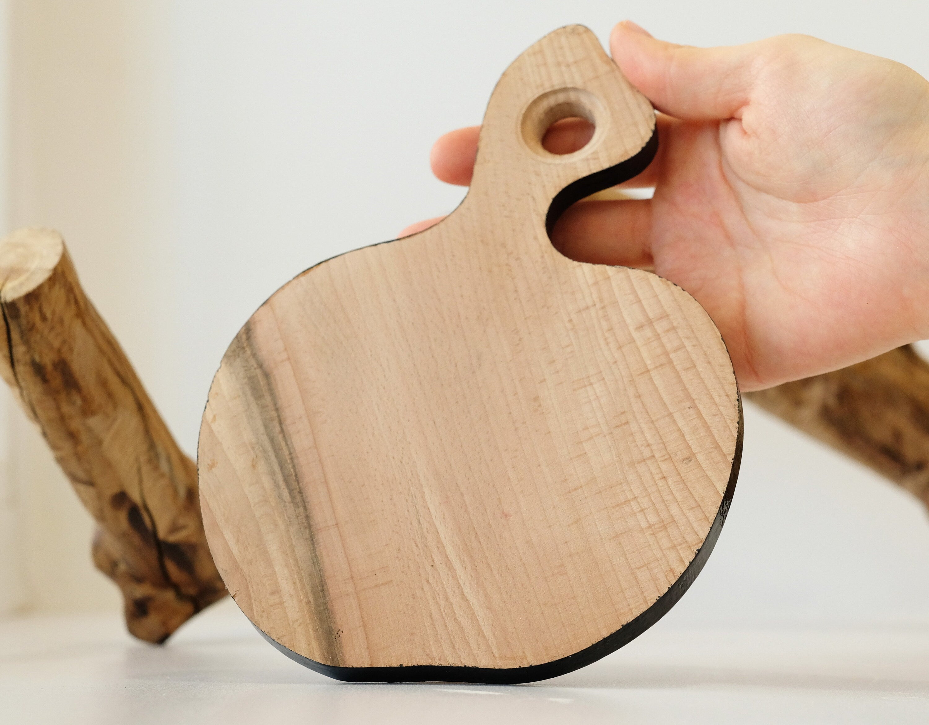 Mini Cutting Board Wooden - Functional Painted Chopping Board - Apple-shaped Blue Flower Kitchen Wall Decor, Petrykivka Art