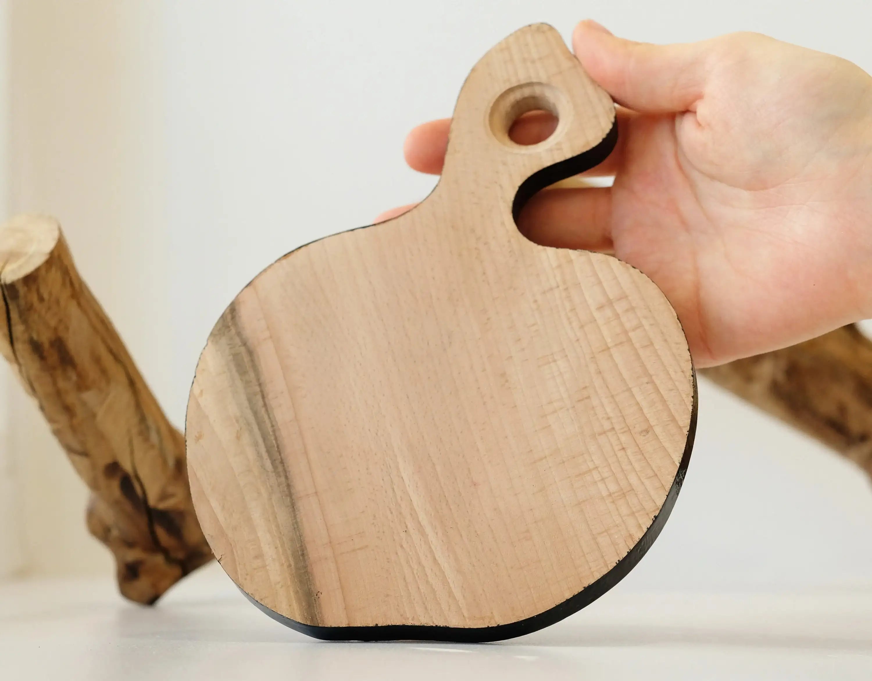 Mini Cutting Board Wooden - Functional Painted Chopping Board - Apple-shaped Blue Flower Kitchen Wall Decor, Petrykivka Art