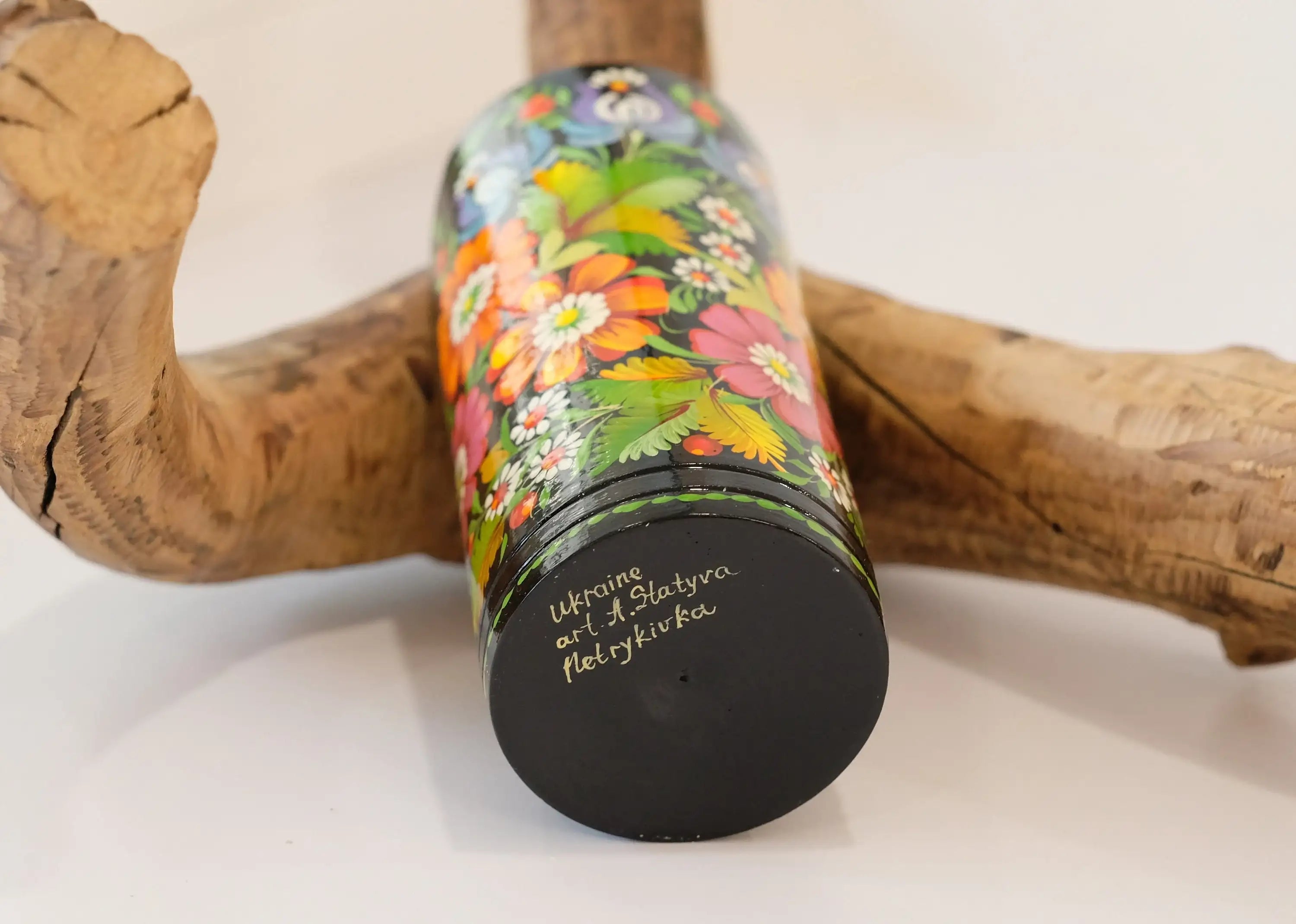 Personalized Wooden Painted Pencil Cup - Custom Pencil cup, Ukrainian Petrykivka Art Flower Pencil Holder