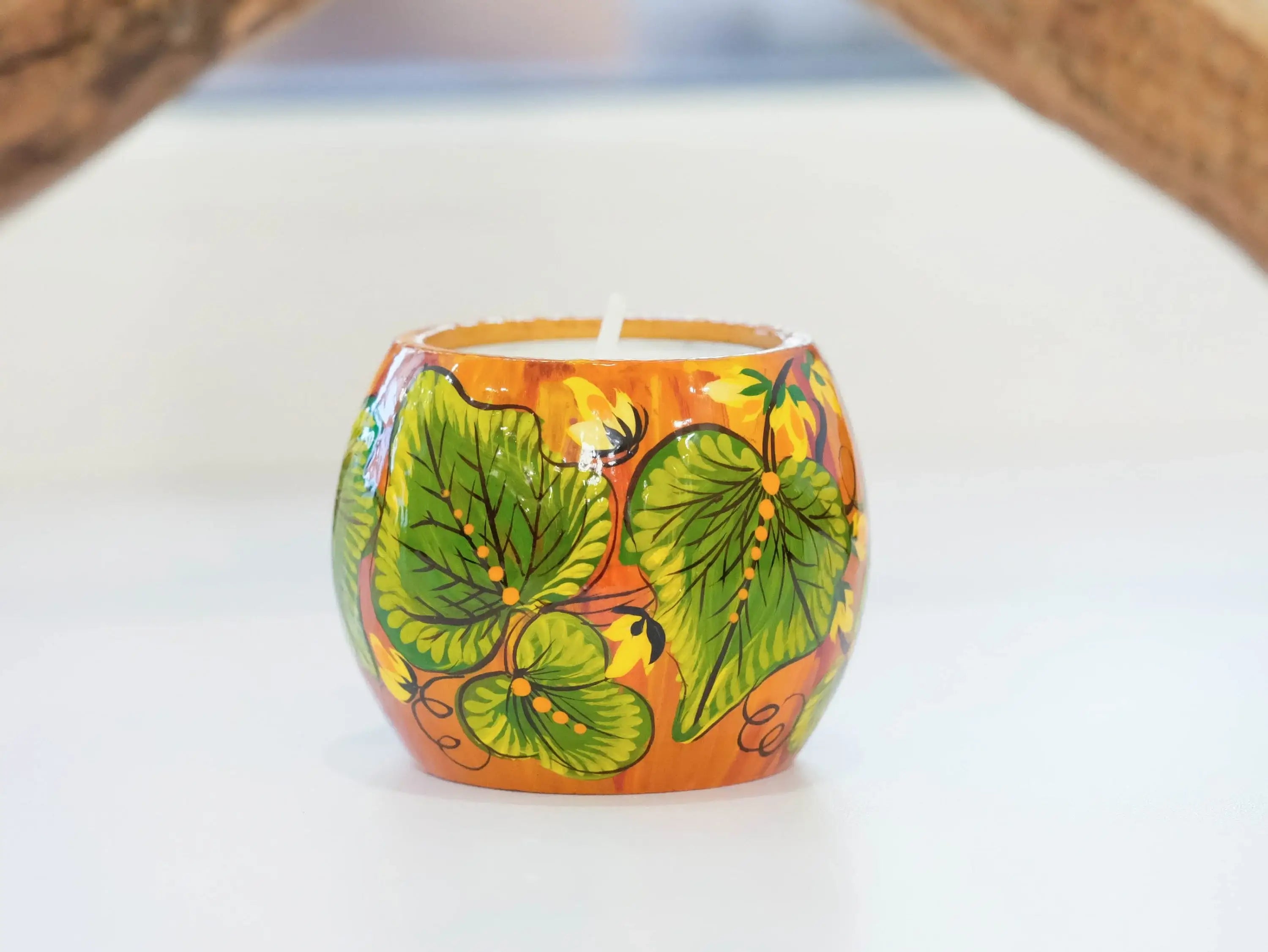 Pumpkin candle holder, Halloween tea light holder, Jack o'lantern candle holder, Orange flower candle holder, Unigue painted tea light decor