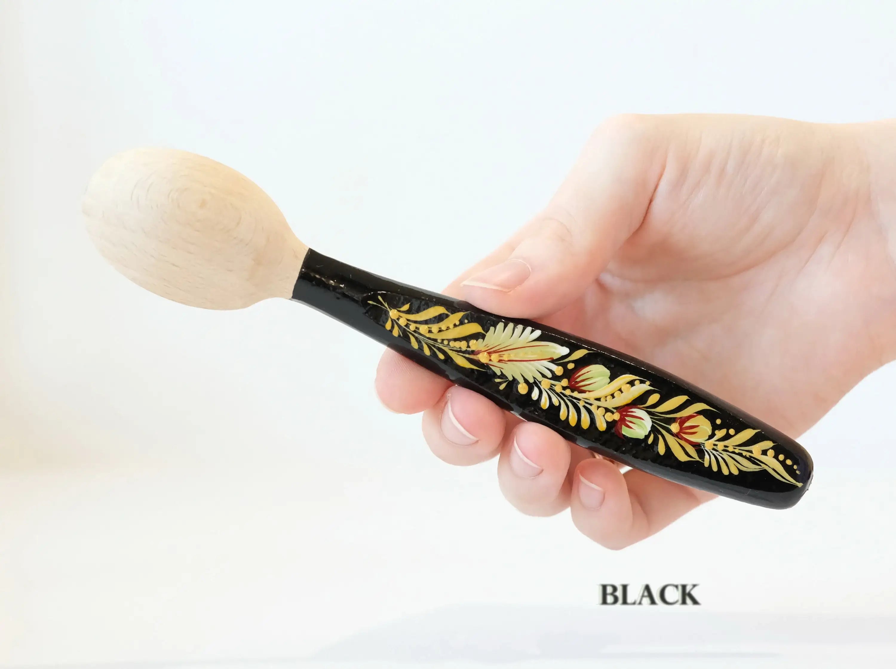 Small Wooden Spoon Hand-painted with Petrykivka Art for dessert / salt / sugar