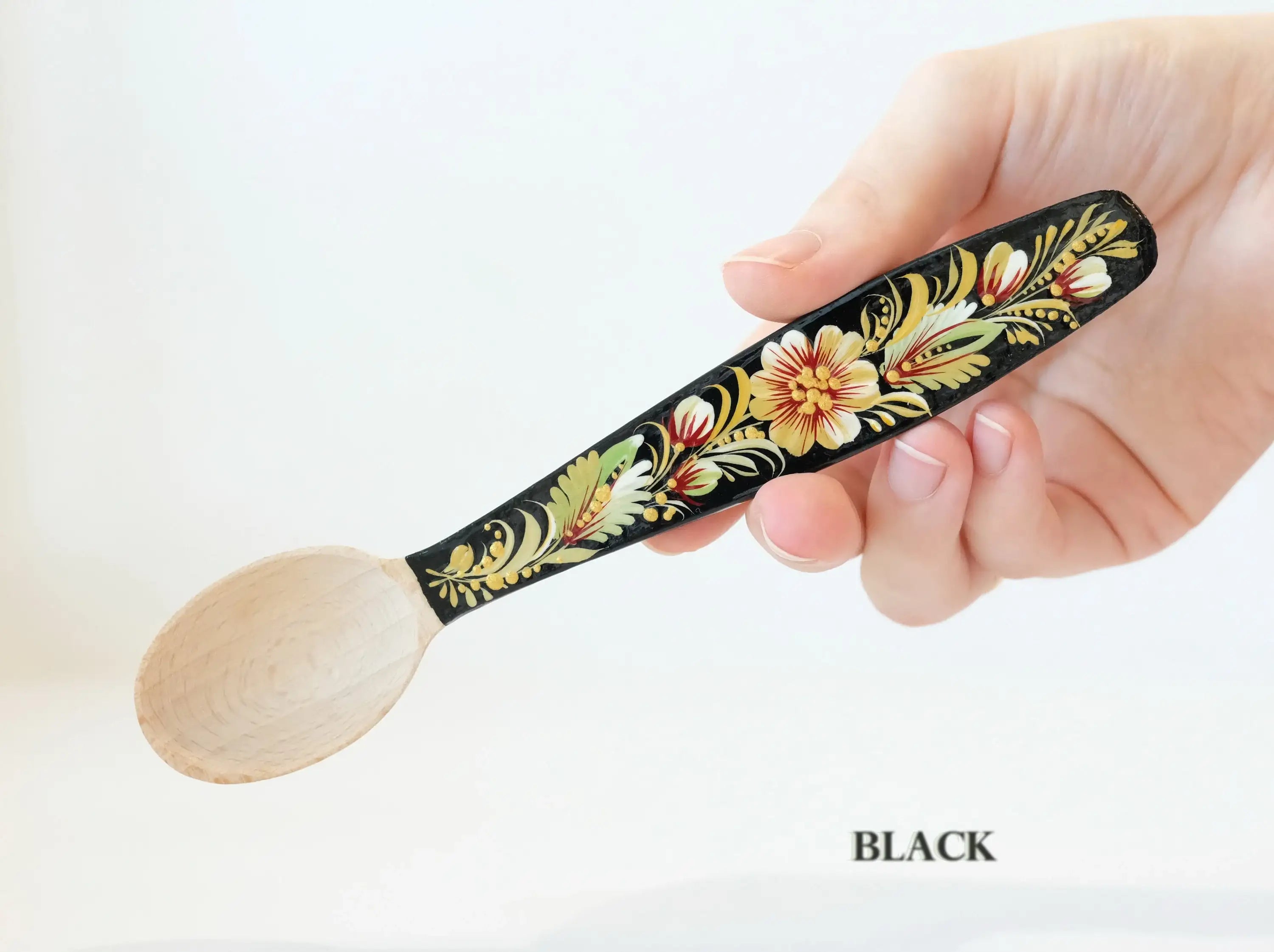 Small Wooden Spoon Hand-painted with Petrykivka Art for dessert / salt / sugar