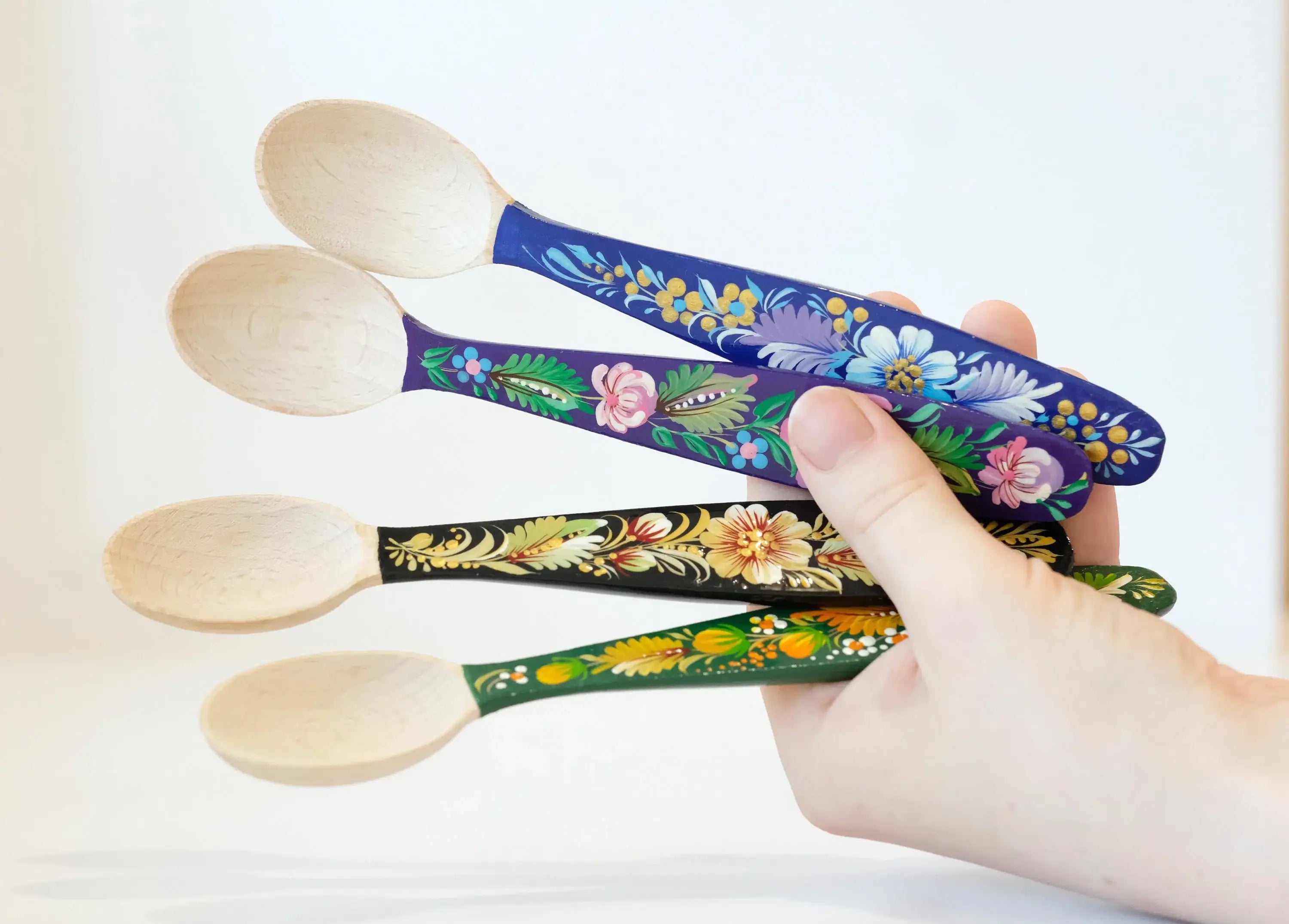 Small Wooden Spoon Hand-painted with Petrykivka Art for dessert / salt / sugar