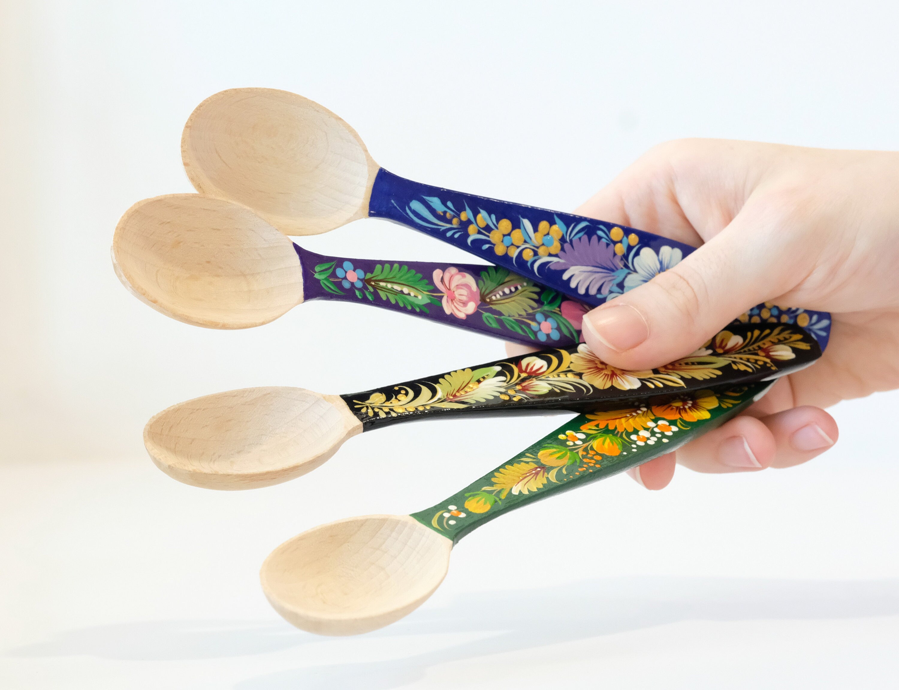 Small Wooden Spoon Hand-painted with Petrykivka Art for dessert / salt / sugar