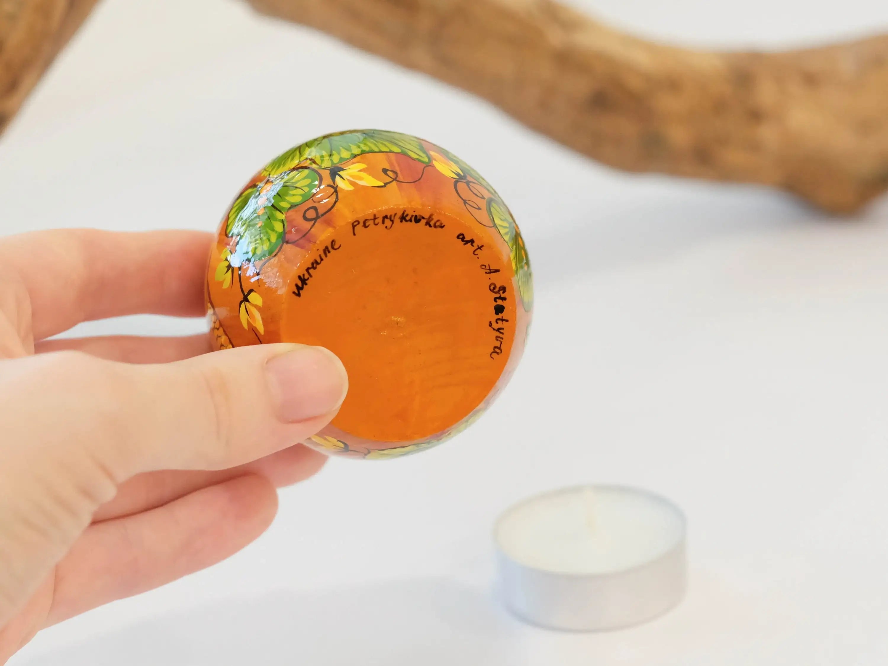 Pumpkin candle holder, Halloween tea light holder, Jack o'lantern candle holder, Orange flower candle holder, Unigue painted tea light decor