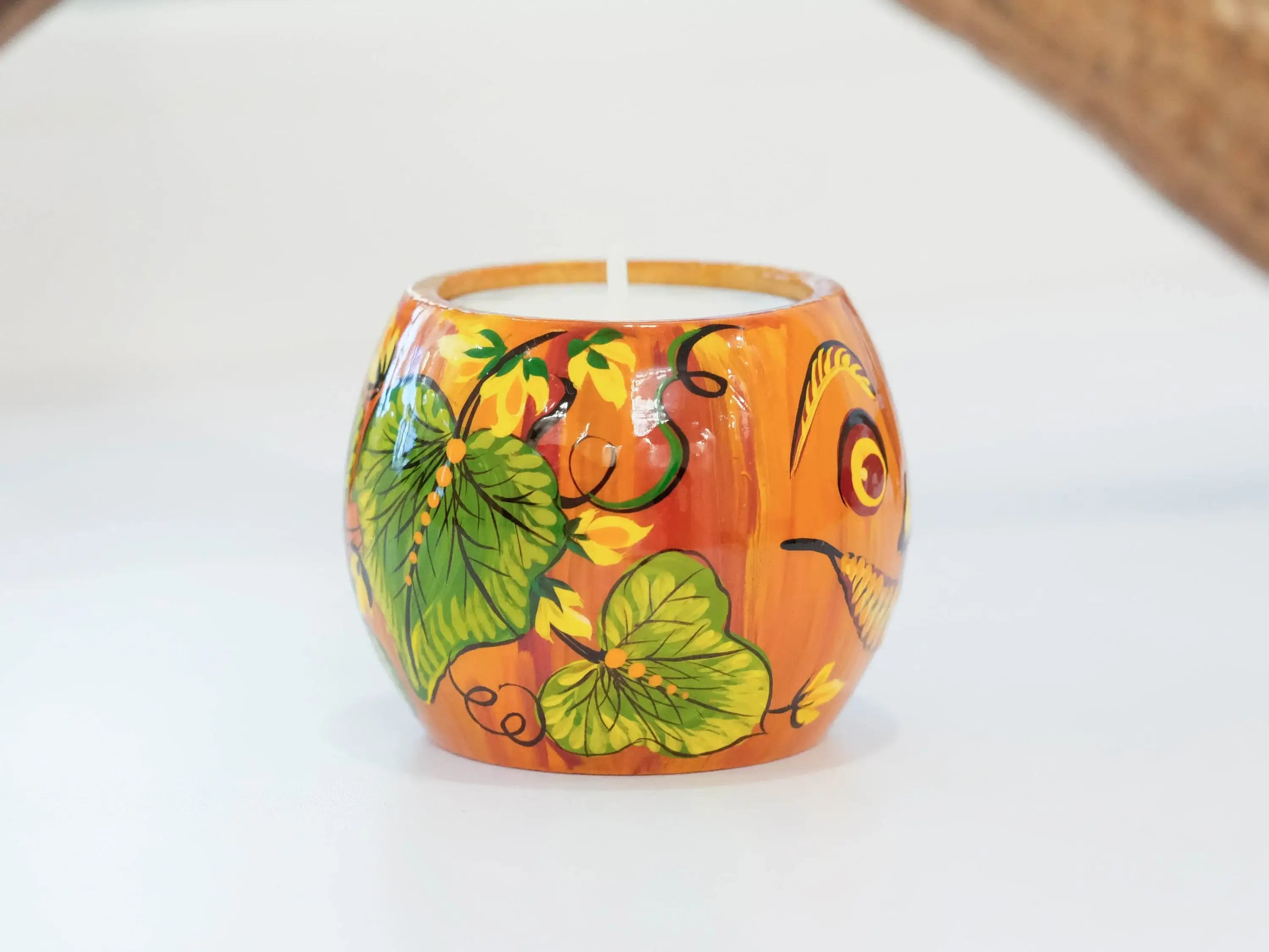 Pumpkin candle holder, Halloween tea light holder, Jack o'lantern candle holder, Orange flower candle holder, Unigue painted tea light decor