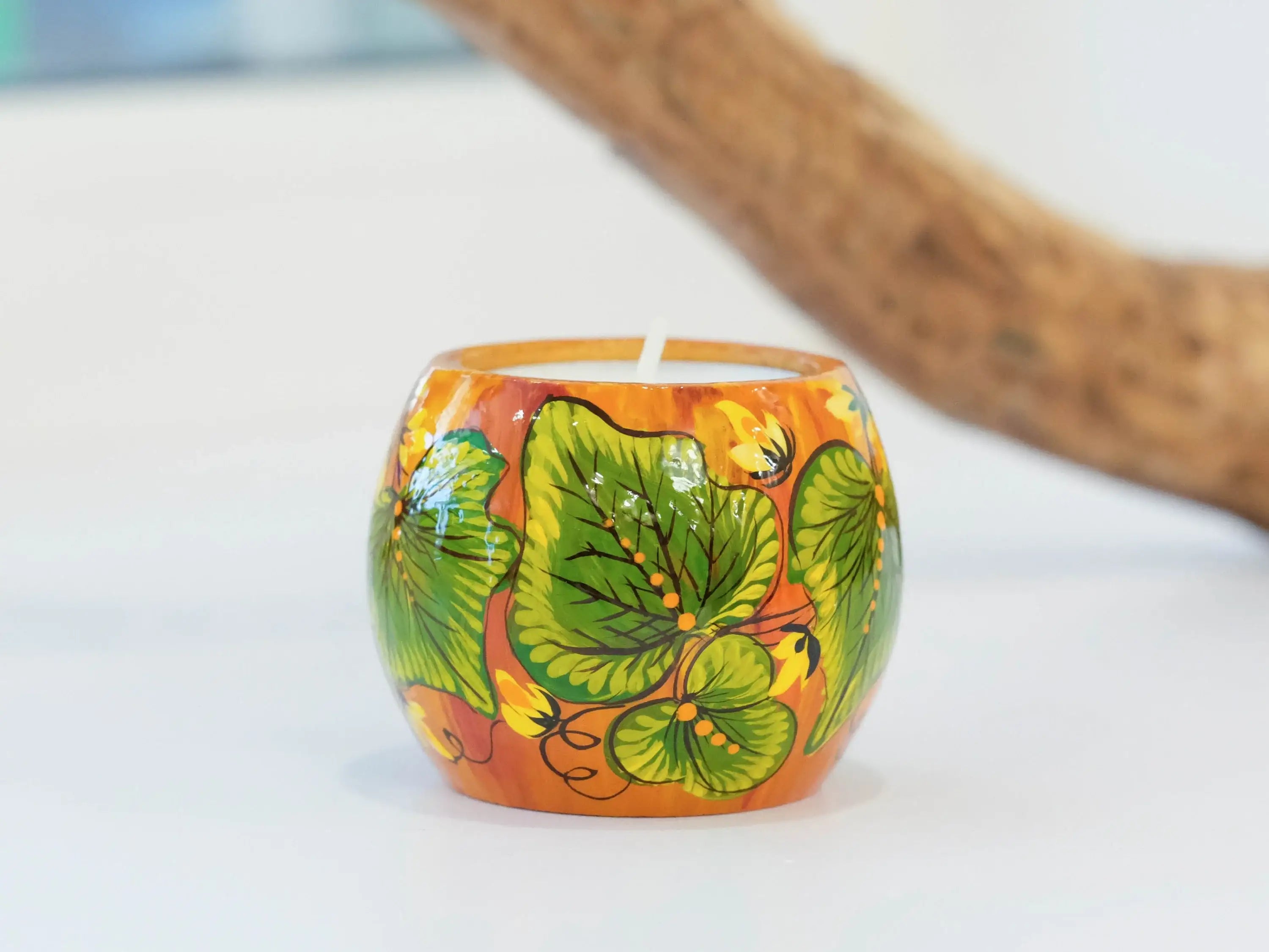 Pumpkin candle holder, Halloween tea light holder, Jack o'lantern candle holder, Orange flower candle holder, Unigue painted tea light decor