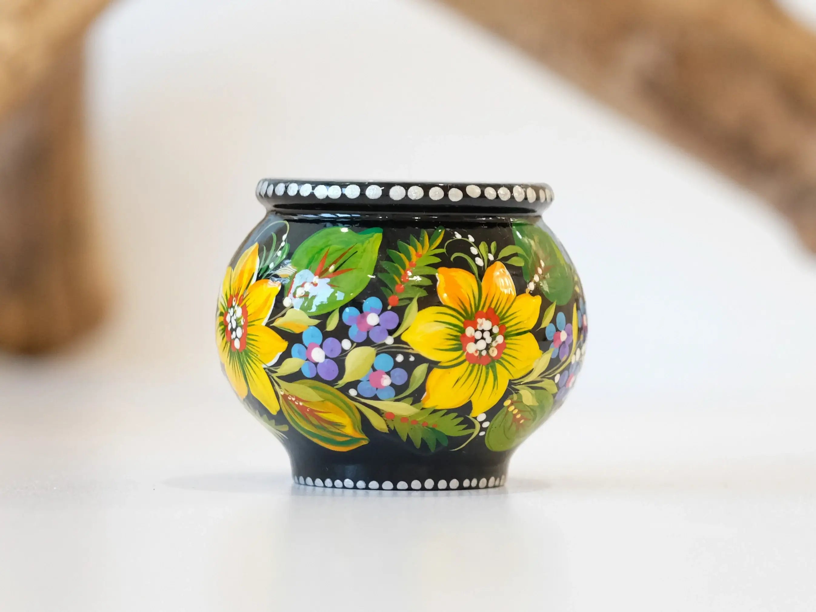 Painted Wooden Sunflower Candle Holder - Handmade Petrykivka Art Flower Tea Light Holder