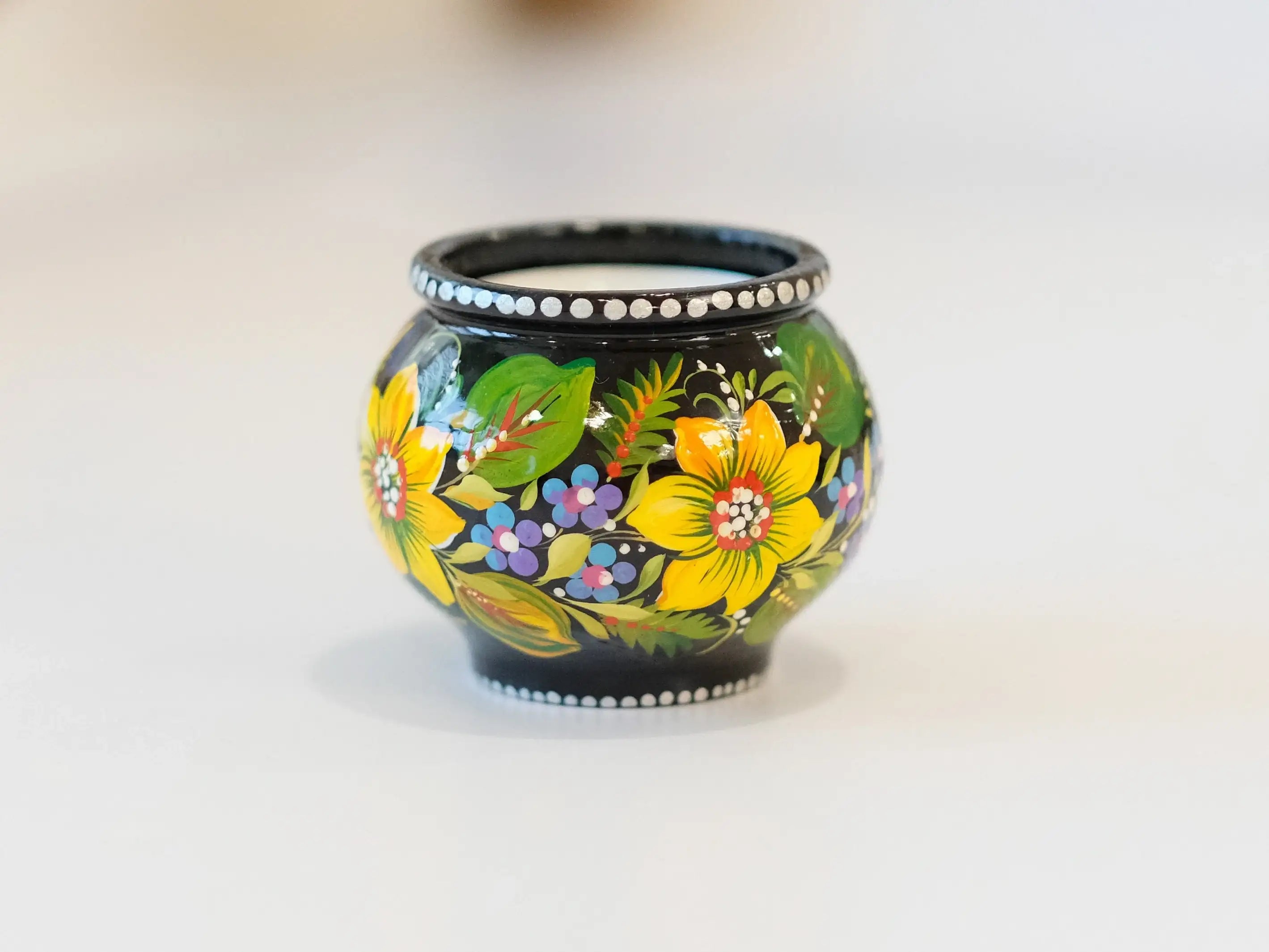 Painted Wooden Sunflower Candle Holder - Handmade Petrykivka Art Flower Tea Light Holder