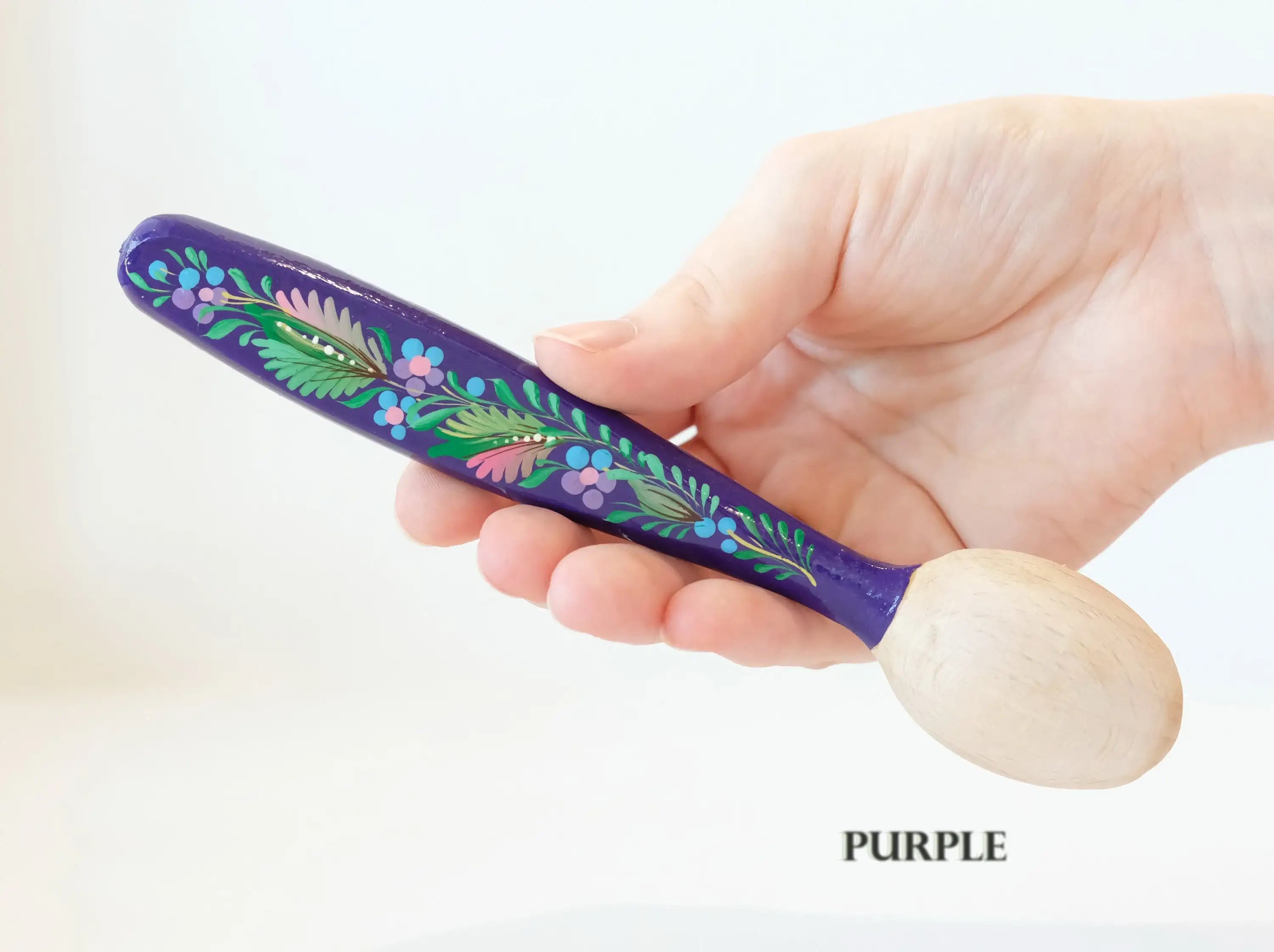 Small Wooden Spoon Hand-painted with Petrykivka Art for dessert / salt / sugar