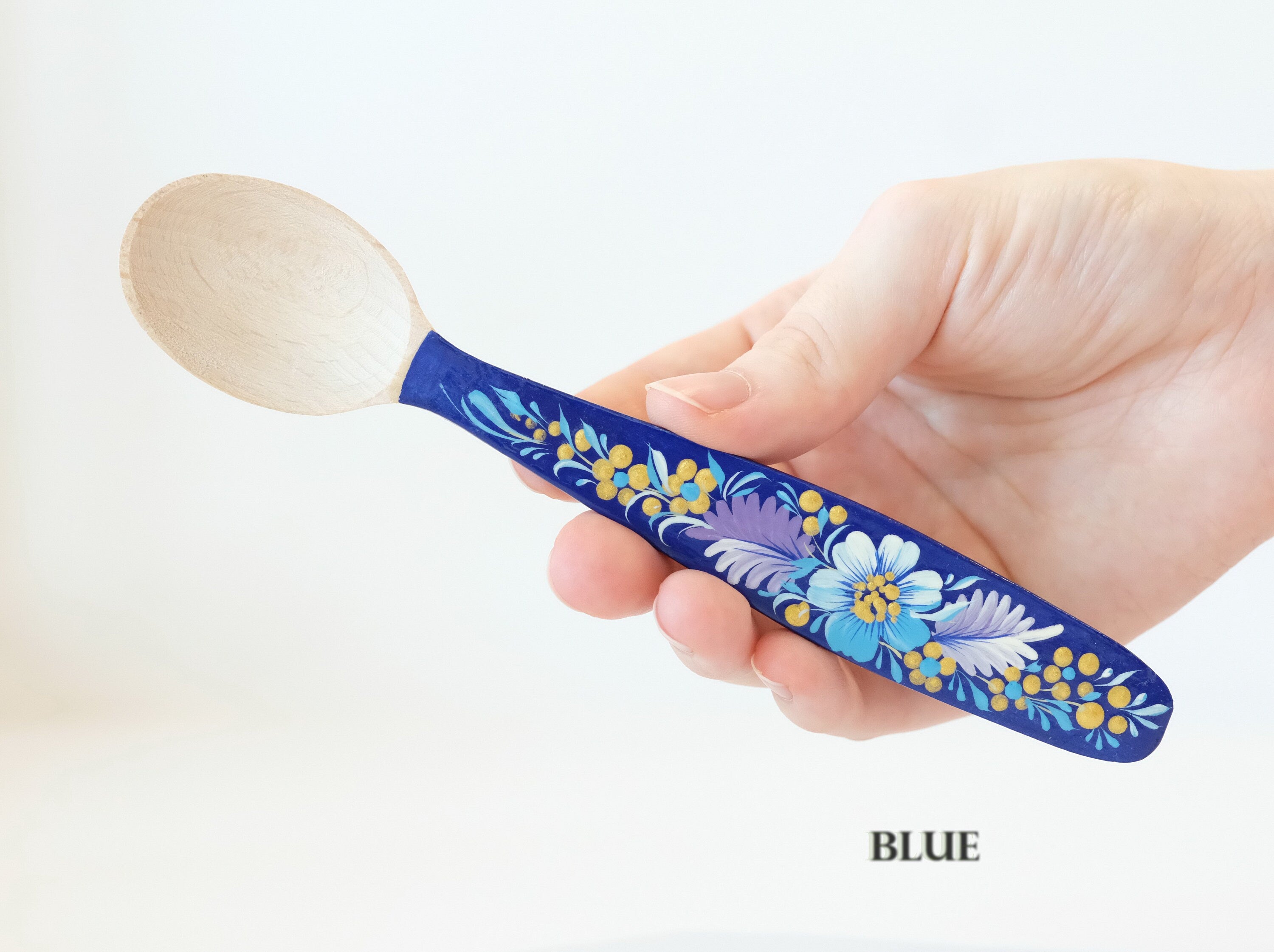 Small Wooden Spoon Hand-painted with Petrykivka Art for dessert / salt / sugar