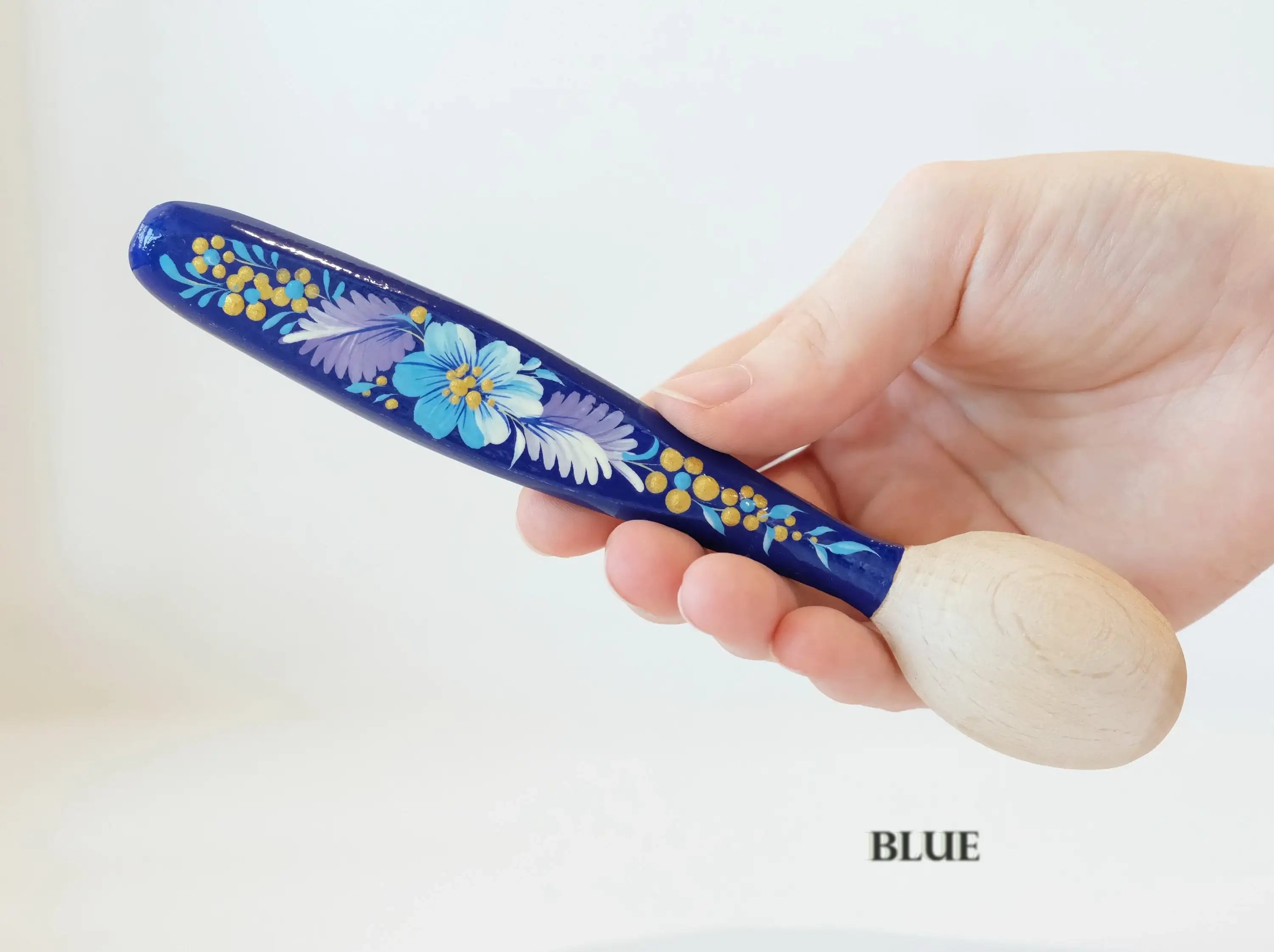 Small Wooden Spoon Hand-painted with Petrykivka Art for dessert / salt / sugar