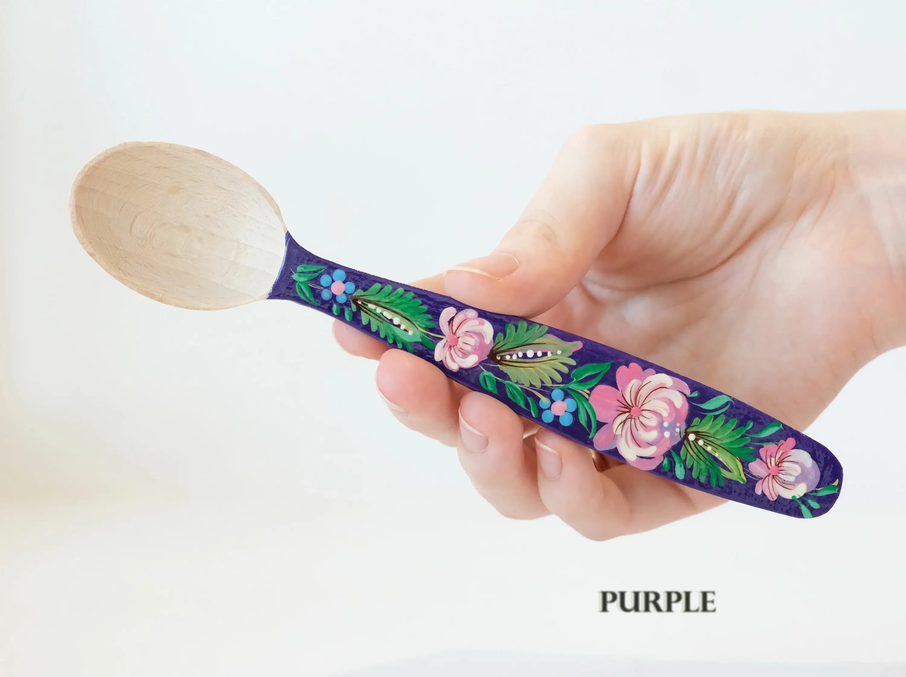 Small Wooden Spoon Hand-painted with Petrykivka Art for dessert / salt / sugar