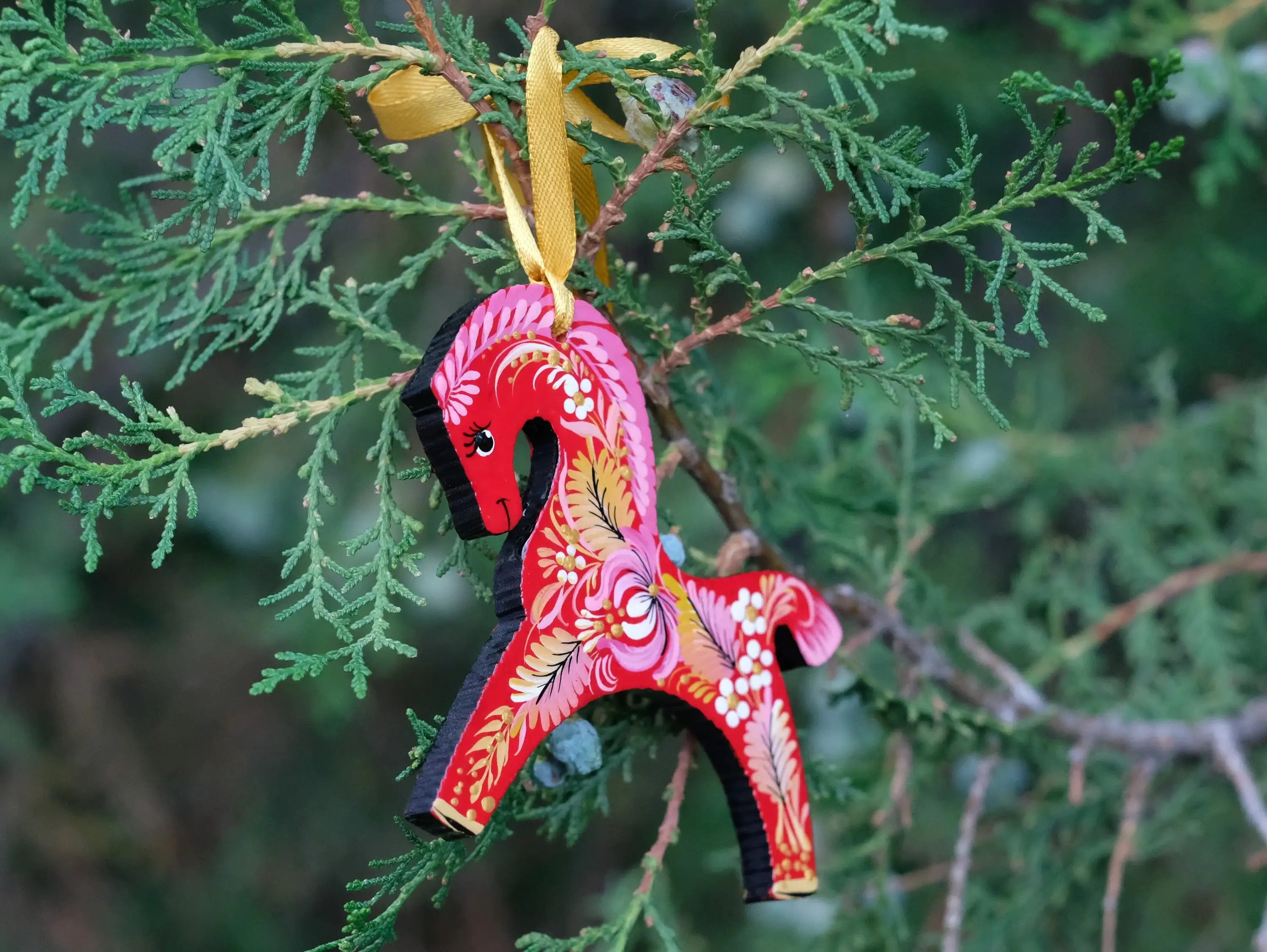 Red Horse Christmas Ornament Painted on Wood