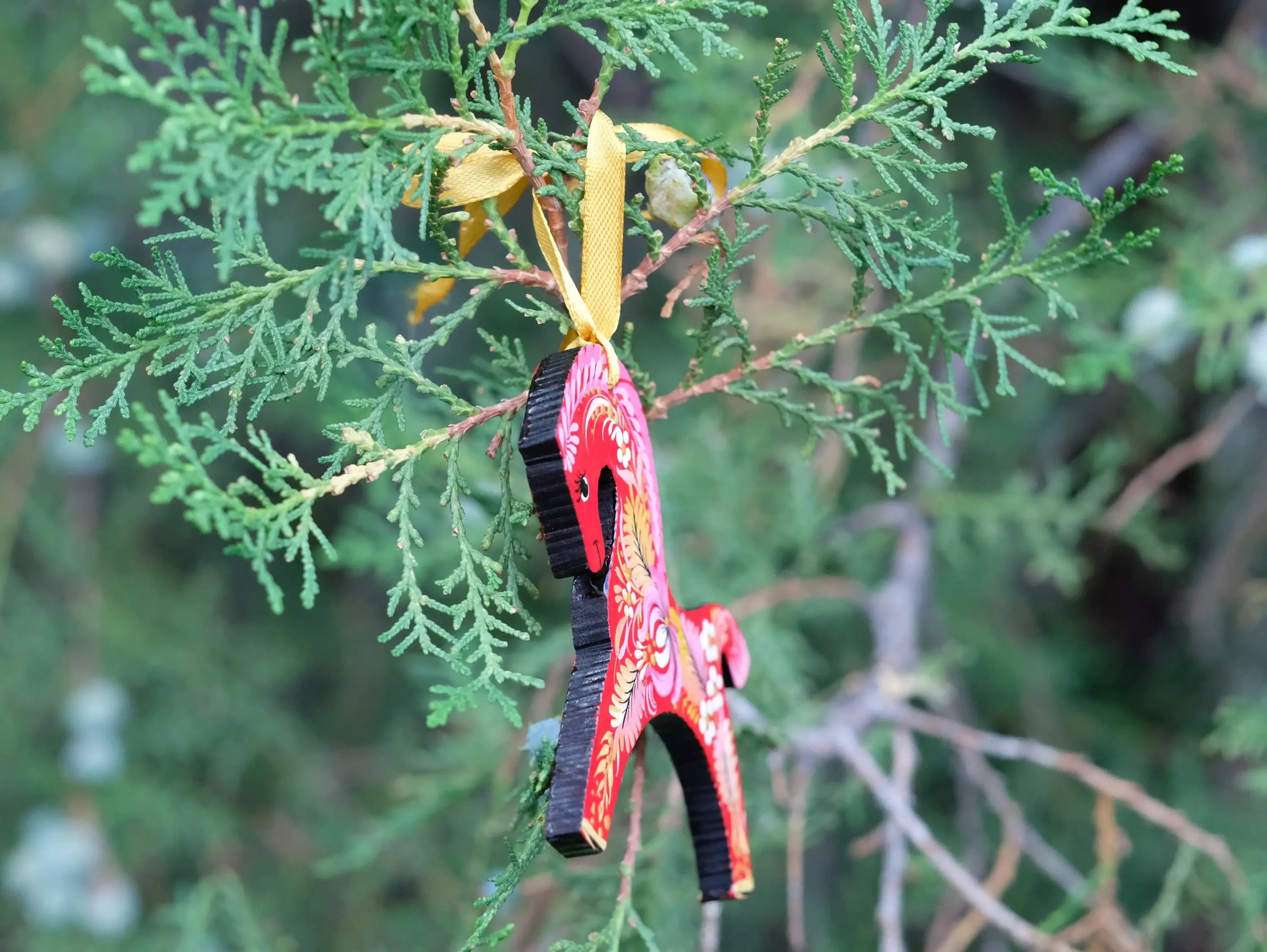 Red Horse Christmas Ornament Painted on Wood