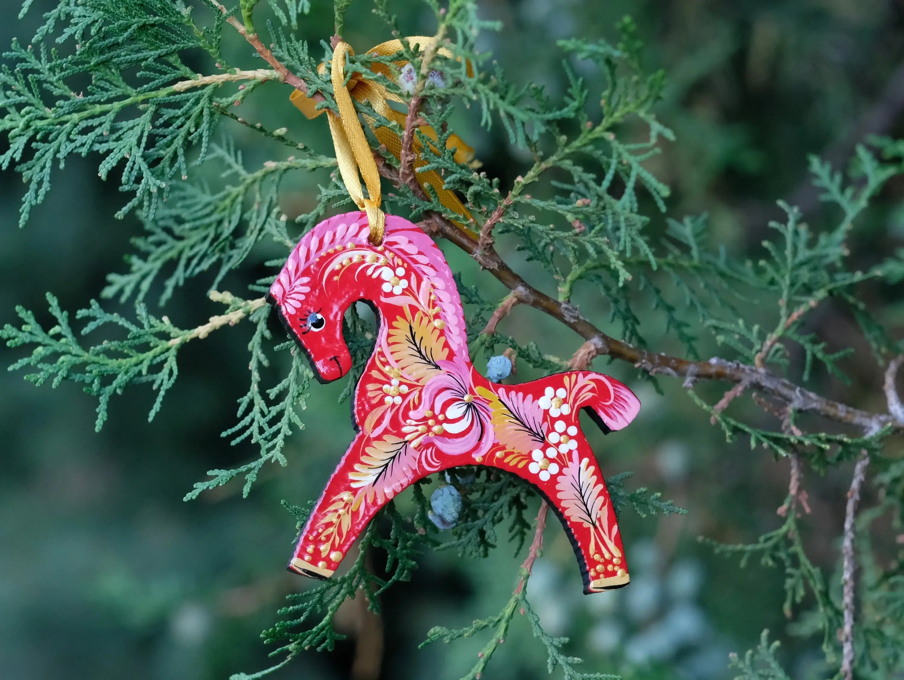 Red Horse Christmas Ornament Painted on Wood